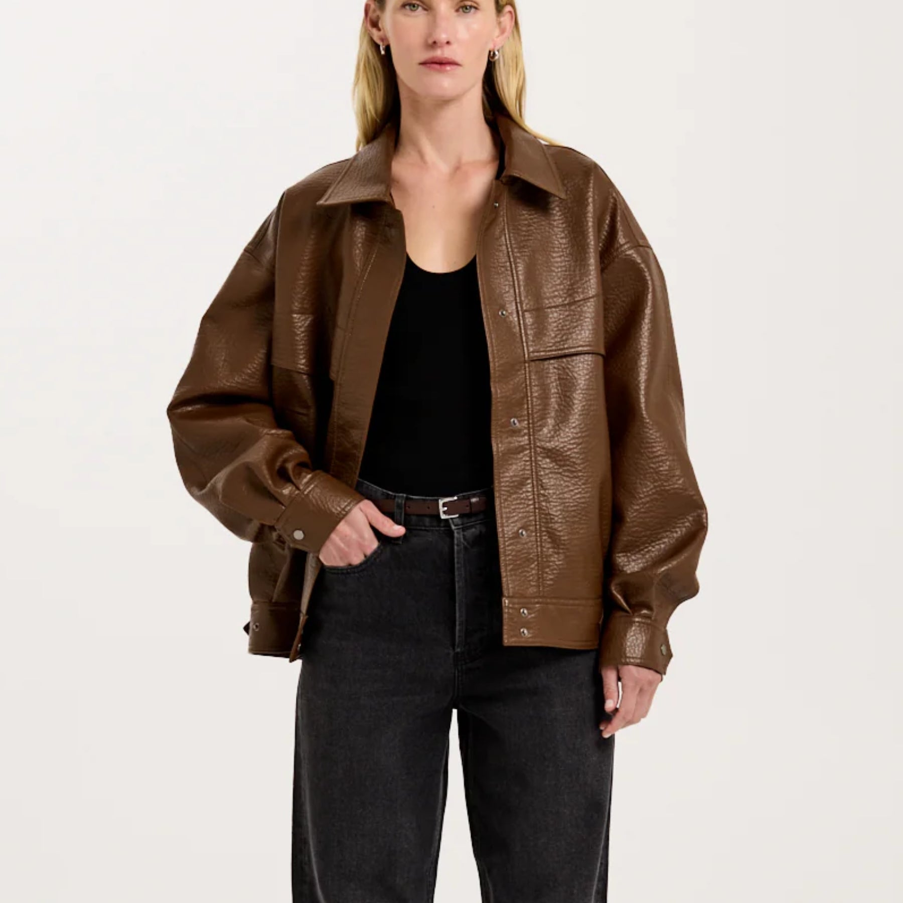 HENNE | Nova Brown Faux Leather Jacket  | The UNDONE