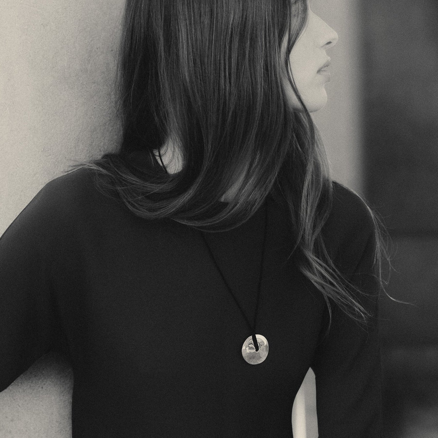 AGMES | Cora Pendant in Black Suede & Sterling Silver | The UNDONE