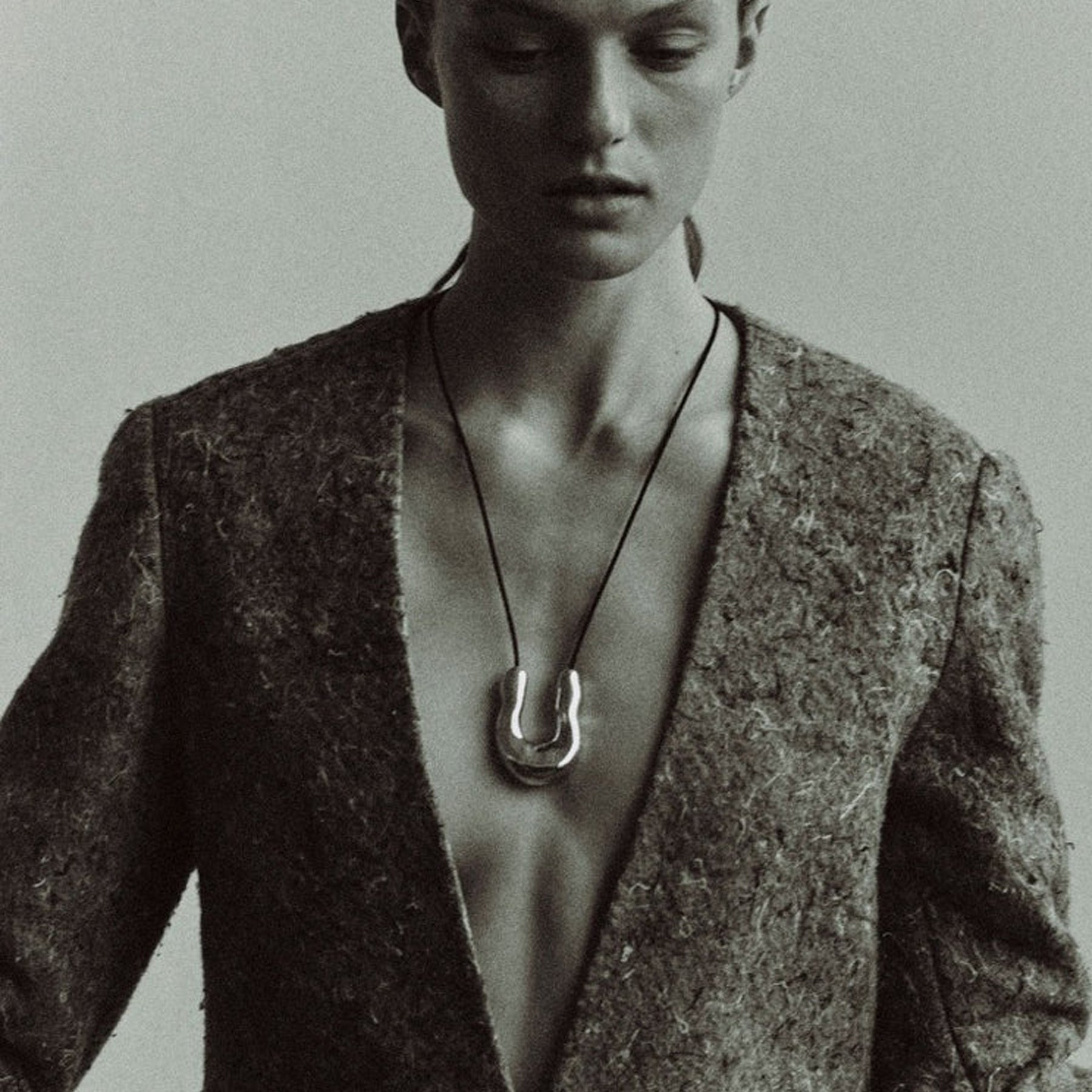 AGMES | Large Wishbone Pendant in Black Suede & Sterling Silver | The UNDONE