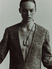 AGMES | Large Wishbone Pendant in Black Suede & Sterling Silver | The UNDONE