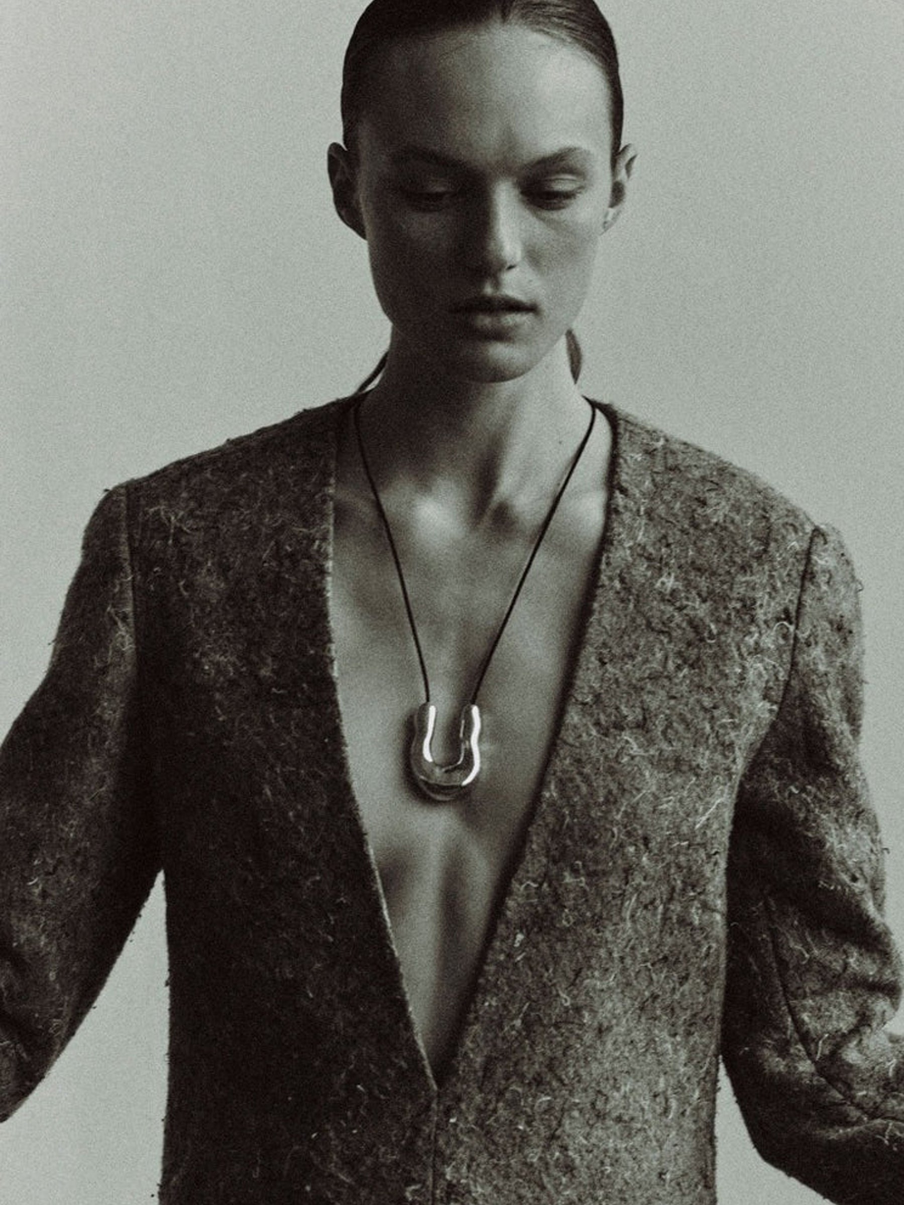 AGMES | Large Wishbone Pendant in Black Suede & Sterling Silver | The UNDONE