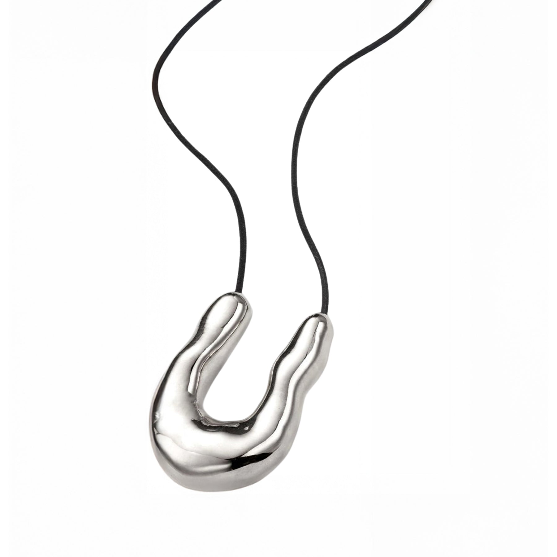 AGMES | Large Wishbone Pendant in Black Suede & Sterling Silver | The UNDONE