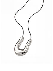 AGMES | Large Wishbone Pendant in Black Suede & Sterling Silver | The UNDONE