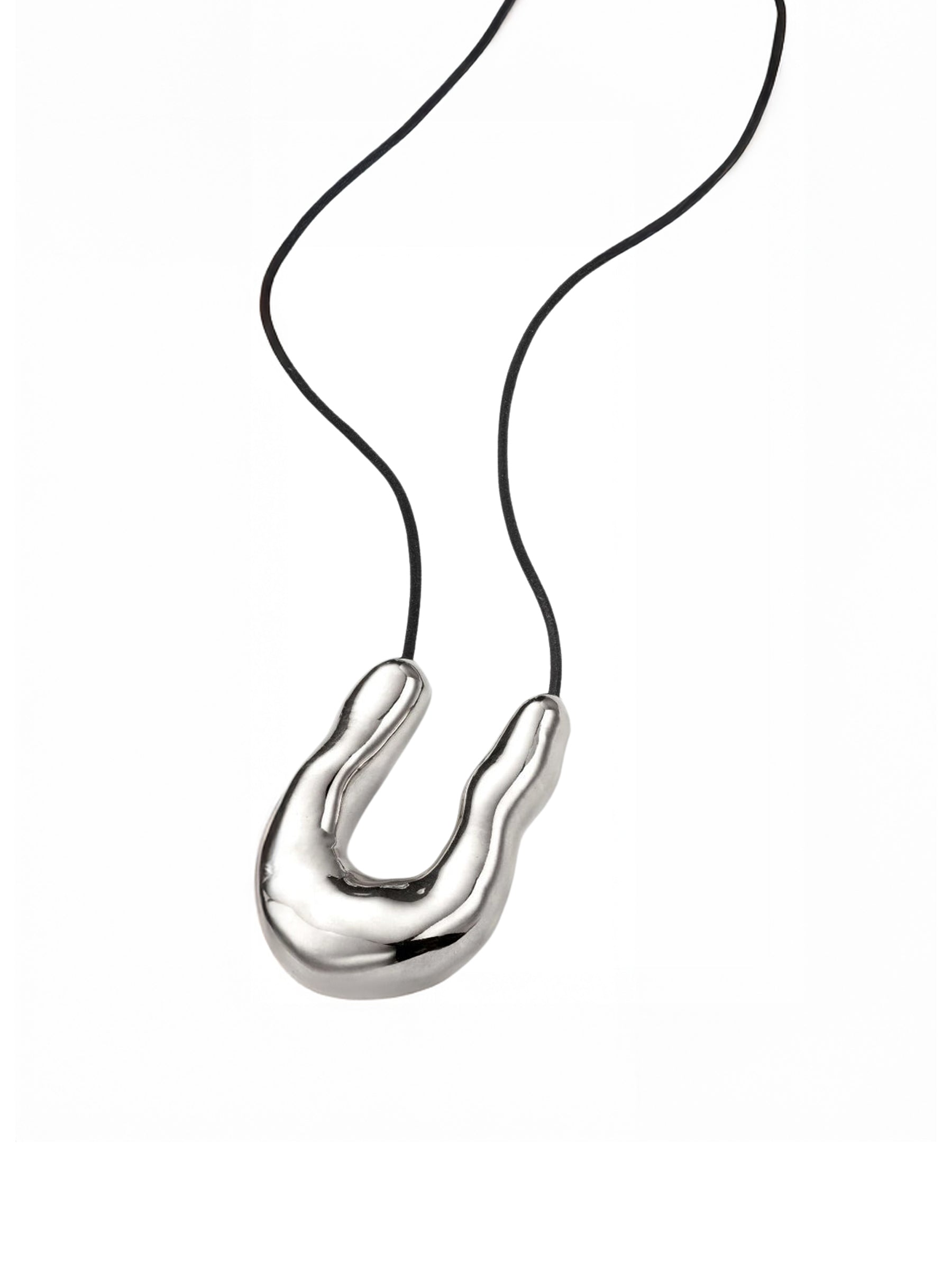 AGMES | Large Wishbone Pendant in Black Suede & Sterling Silver | The UNDONE