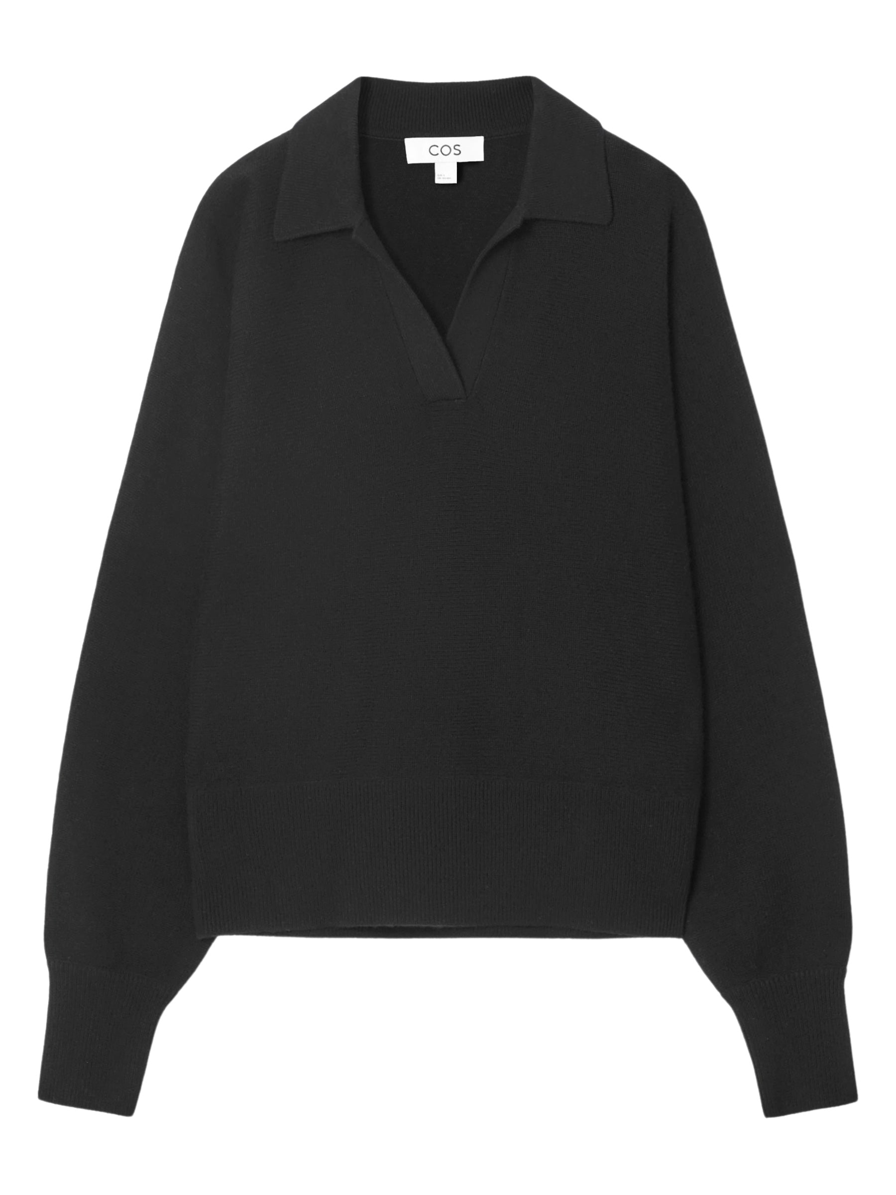 COS | Batwing-Sleeve Wool Polo Jumper in Black | The UNDONE