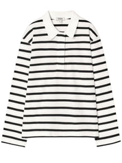 COS | Relaxed Striped Long-Sleeved Polo Shirt in White Stripe | The UNDONE