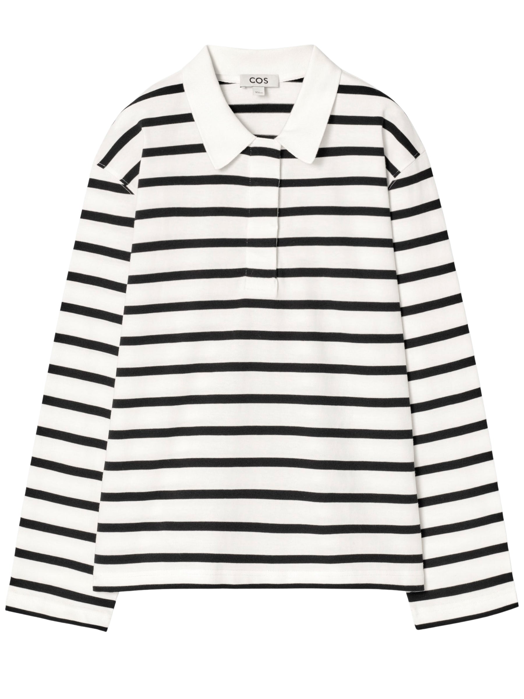 COS | Relaxed Striped Long-Sleeved Polo Shirt in White Stripe | The UNDONE