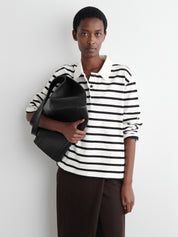 COS | Relaxed Striped Long-Sleeved Polo Shirt in White Stripe | The UNDONE
