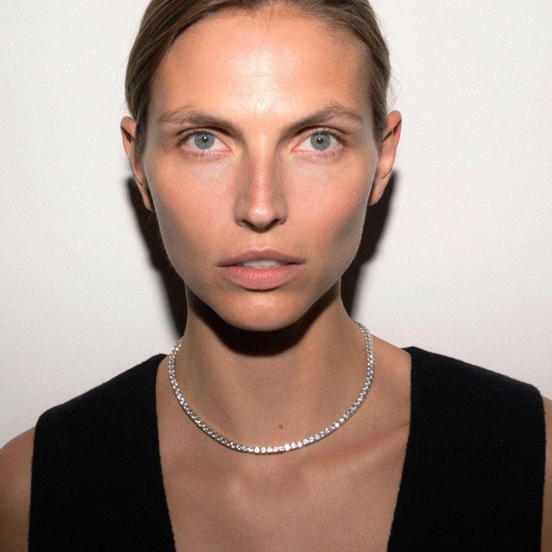 Dorsey | Kate Round Cut, Silver Tennis Rivière Necklace | The UNDONE