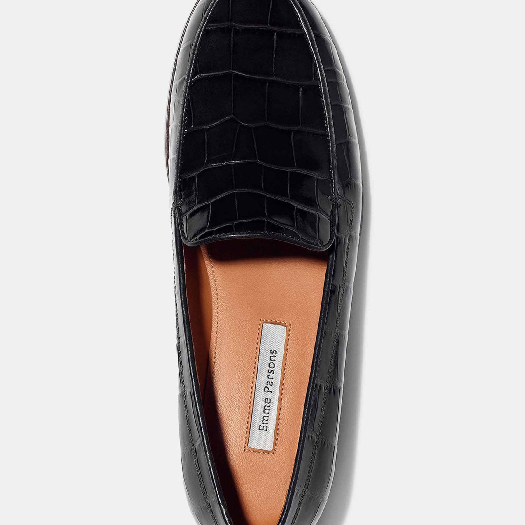 Emme Parsons | Danielle Loafer in Black Embossed Croc | The UNDONE