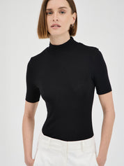 FRIEND OF AUDREY | The Tencel Wool Short Sleeve Top in Black | The UNDONE