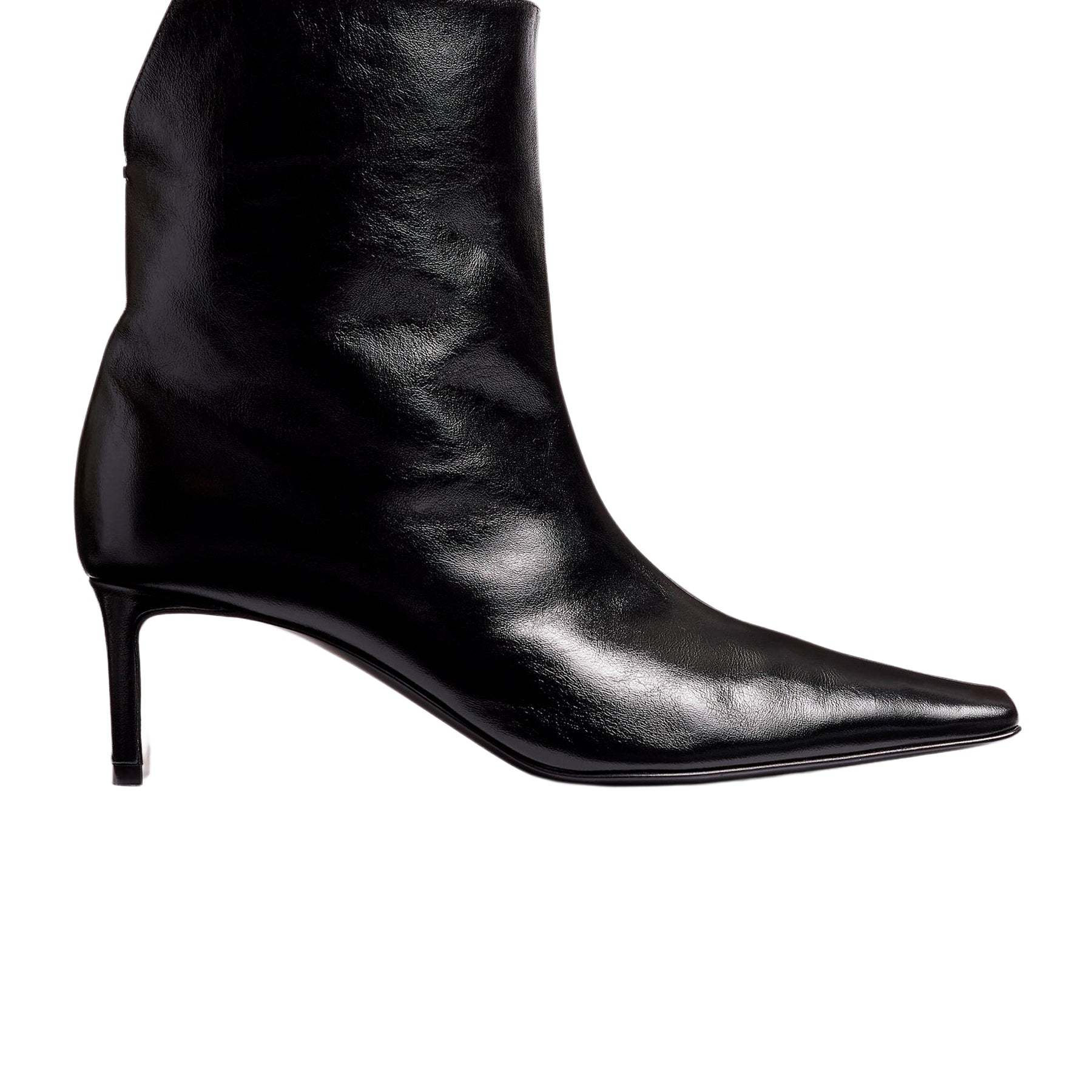 Khaite | Ona Ankle Boot in Black Glazed Leather | The UNDONE