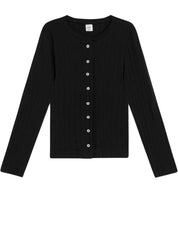 LESET | Pointelle Classic Crew Cardigan in Black | The UNDONE