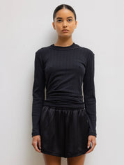 LESET | Pointelle Slim Fit Long Sleeve in Black | The UNDONE