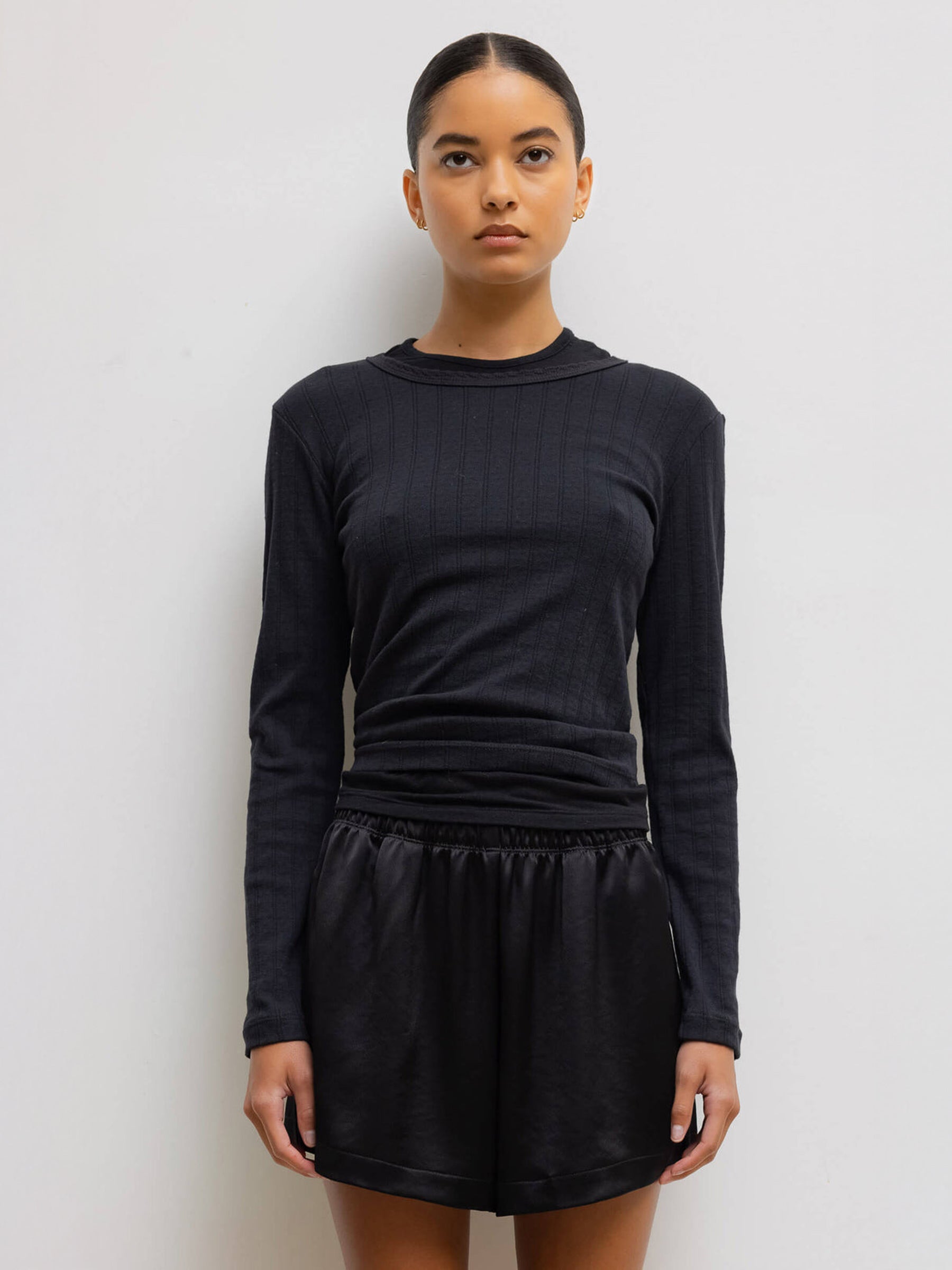 LESET | Pointelle Slim Fit Long Sleeve in Black | The UNDONE