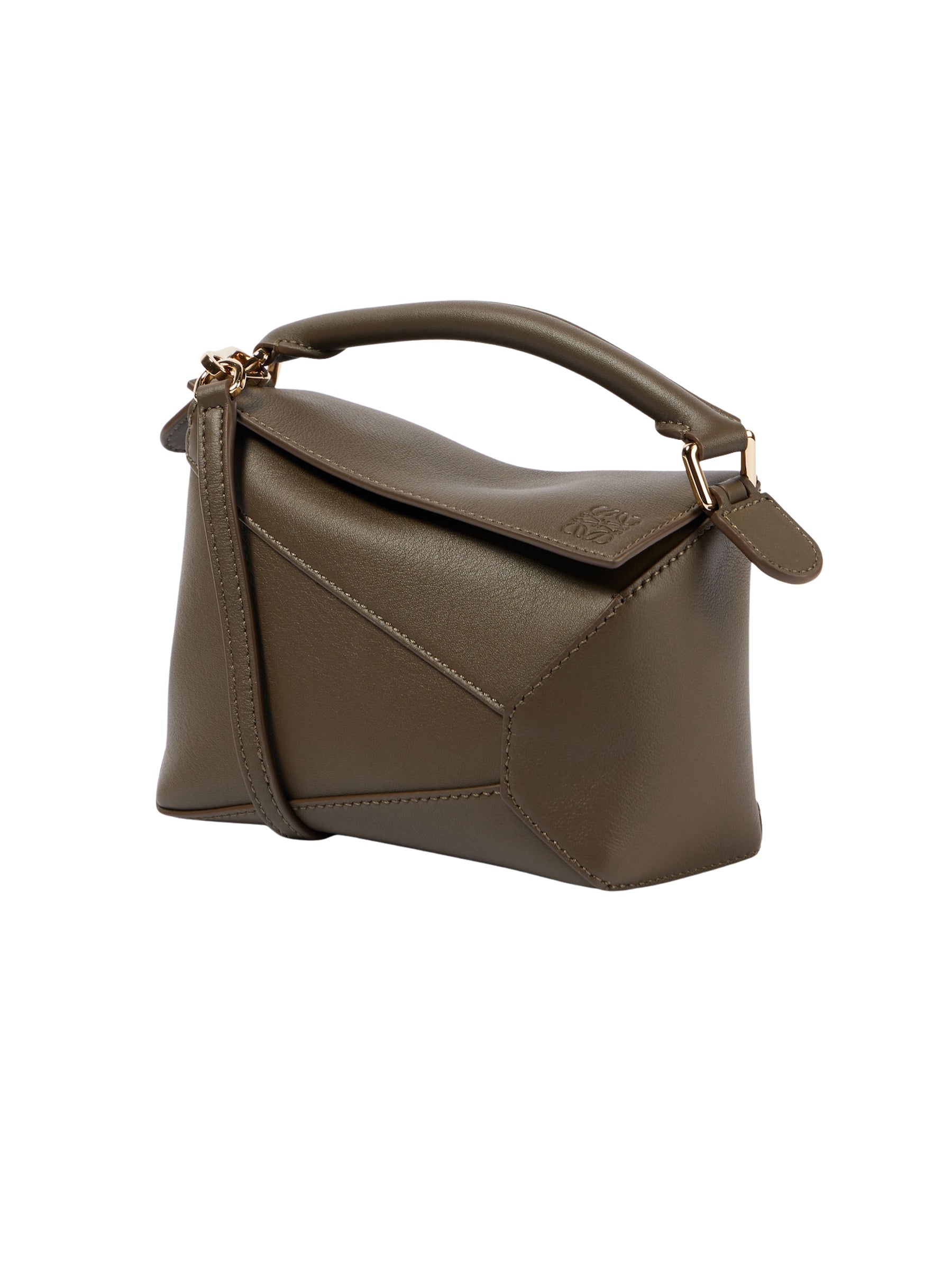 LOEWE | Puzzle Mini Leather Shoulder Bag in Dark Khaki Green | The