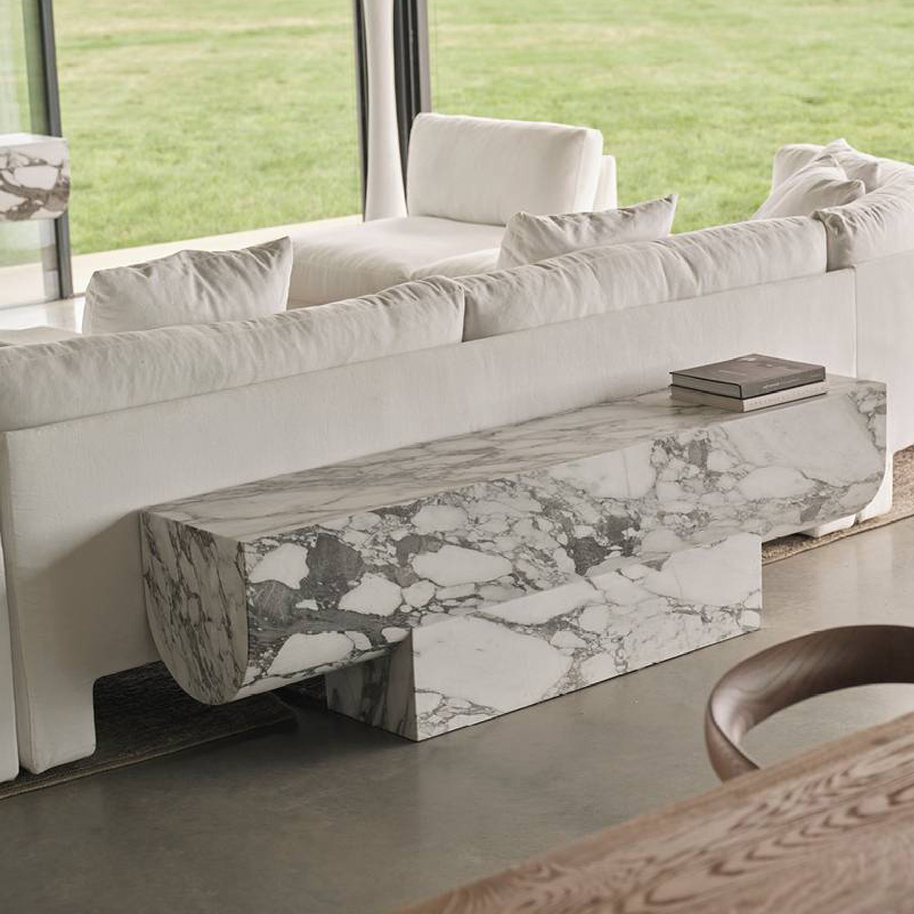 MCM House | Arii Lowline Bench in Grey and White Arabescato Marble | The UNDONE