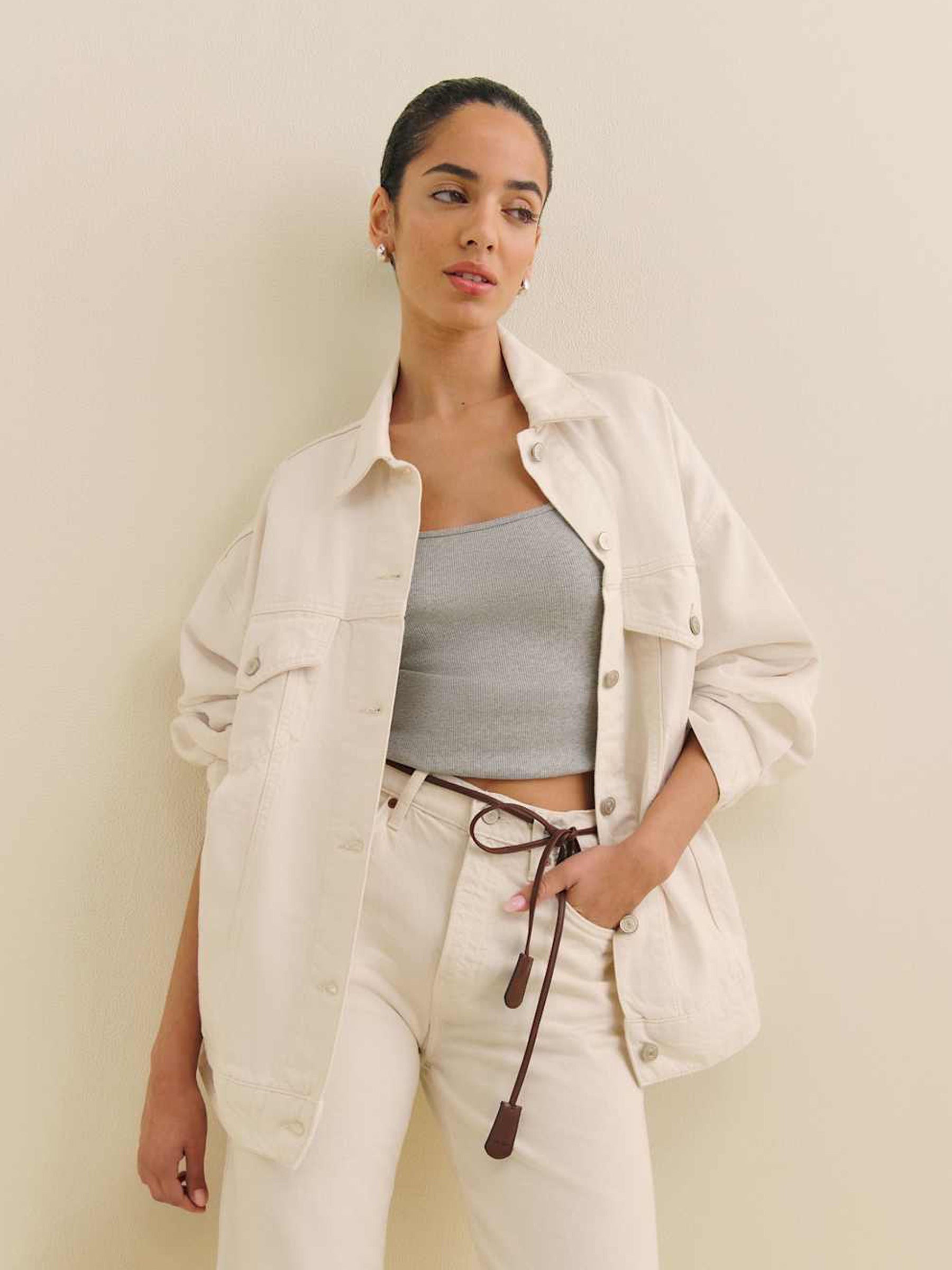 Reformation | Brooks Oversized Denim Jacket in White Fior Di Latte