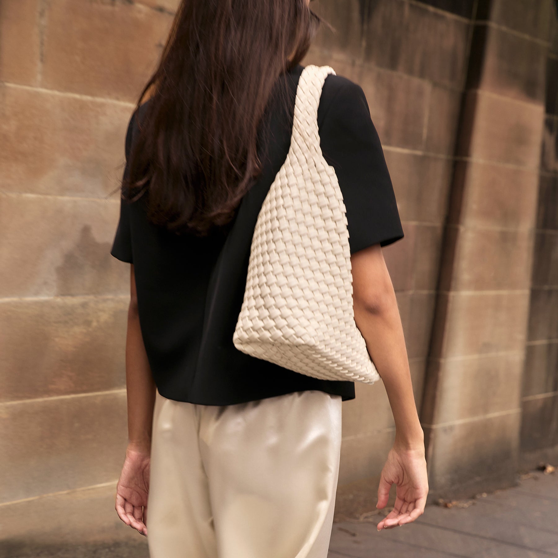 Rylan | Alt-Leather Woven Small Tote in Ivory | The UNDONE