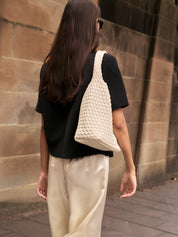 Rylan | Alt-Leather Woven Small Tote in Ivory | The UNDONE