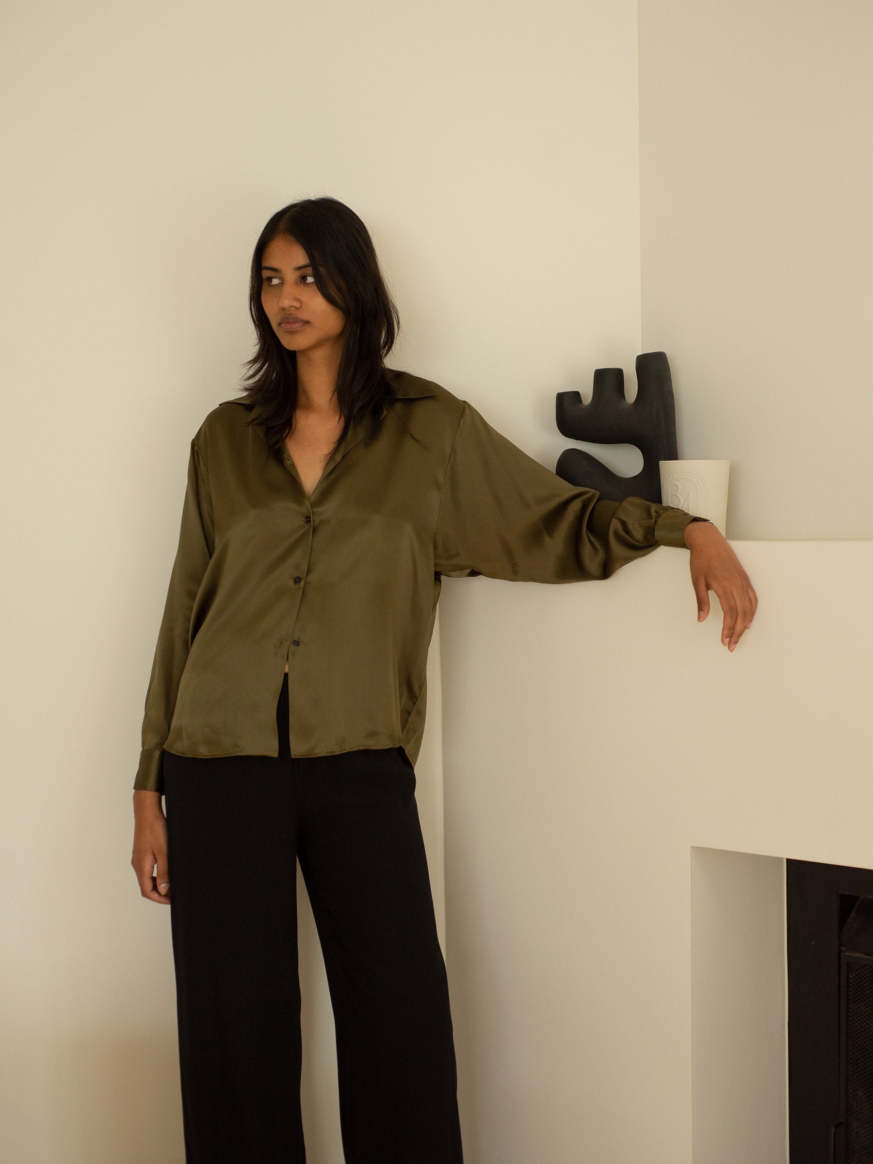 SAINT | Classic Silk Shirt in Olive Green | The UNDONE