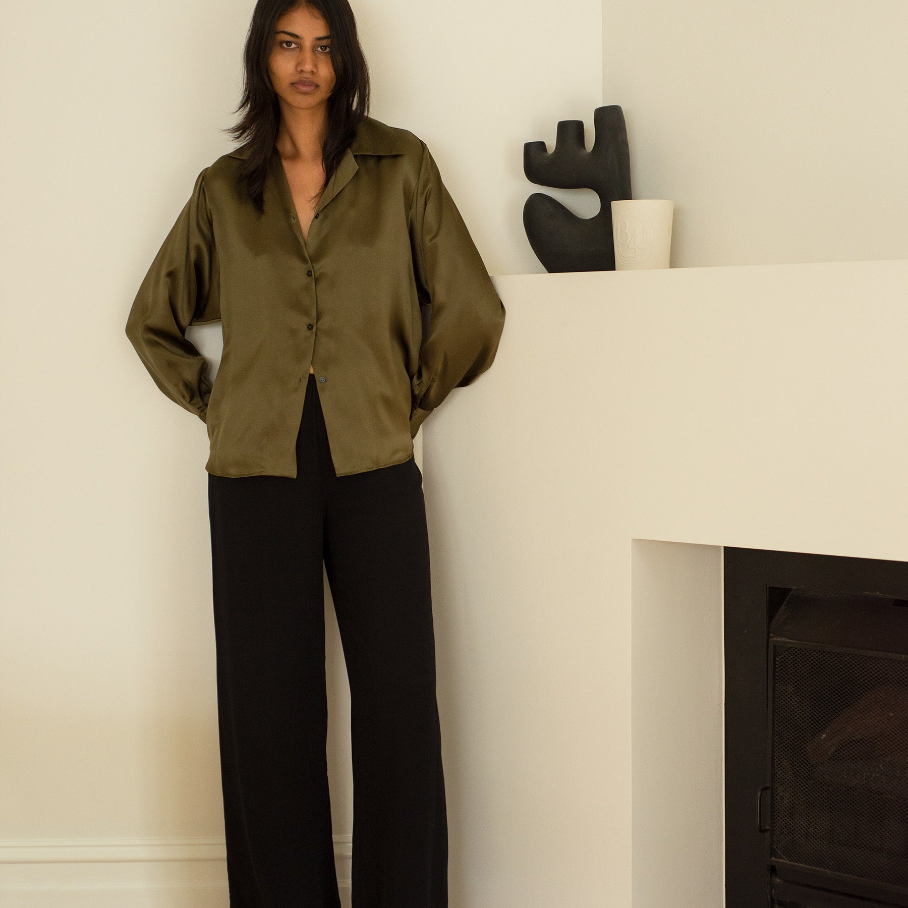 SAINT | Silk Elastic Waist Pant in Black | The UNDONE