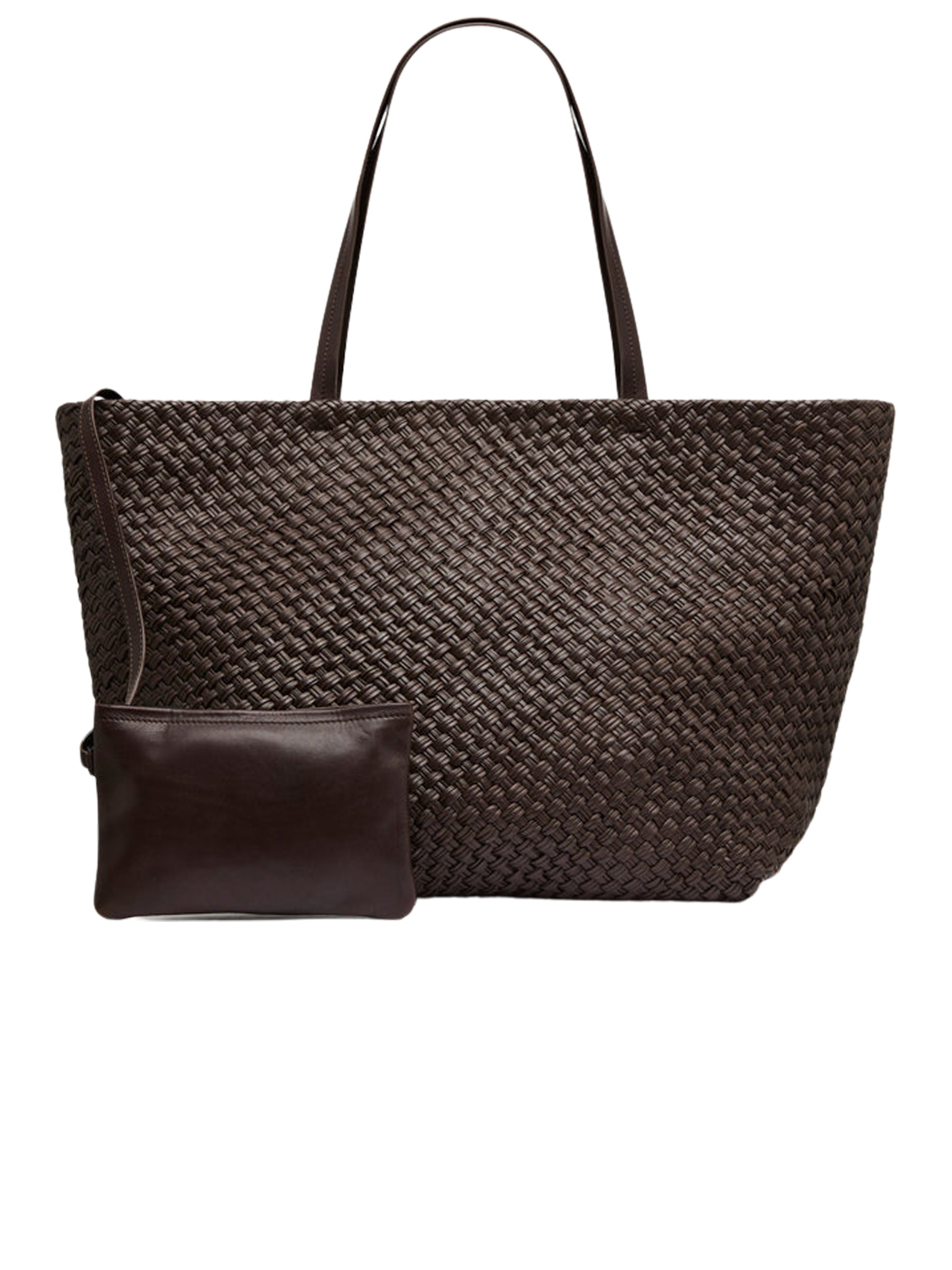 St. Agni | Large Woven Trapeze Bag in Chocolate Brown | The UNDONE