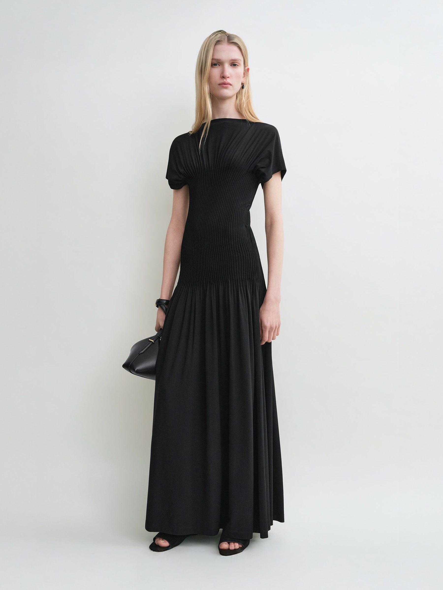 TOTEME | Knife-pleated Jersey Dress in Black | The UNDONE