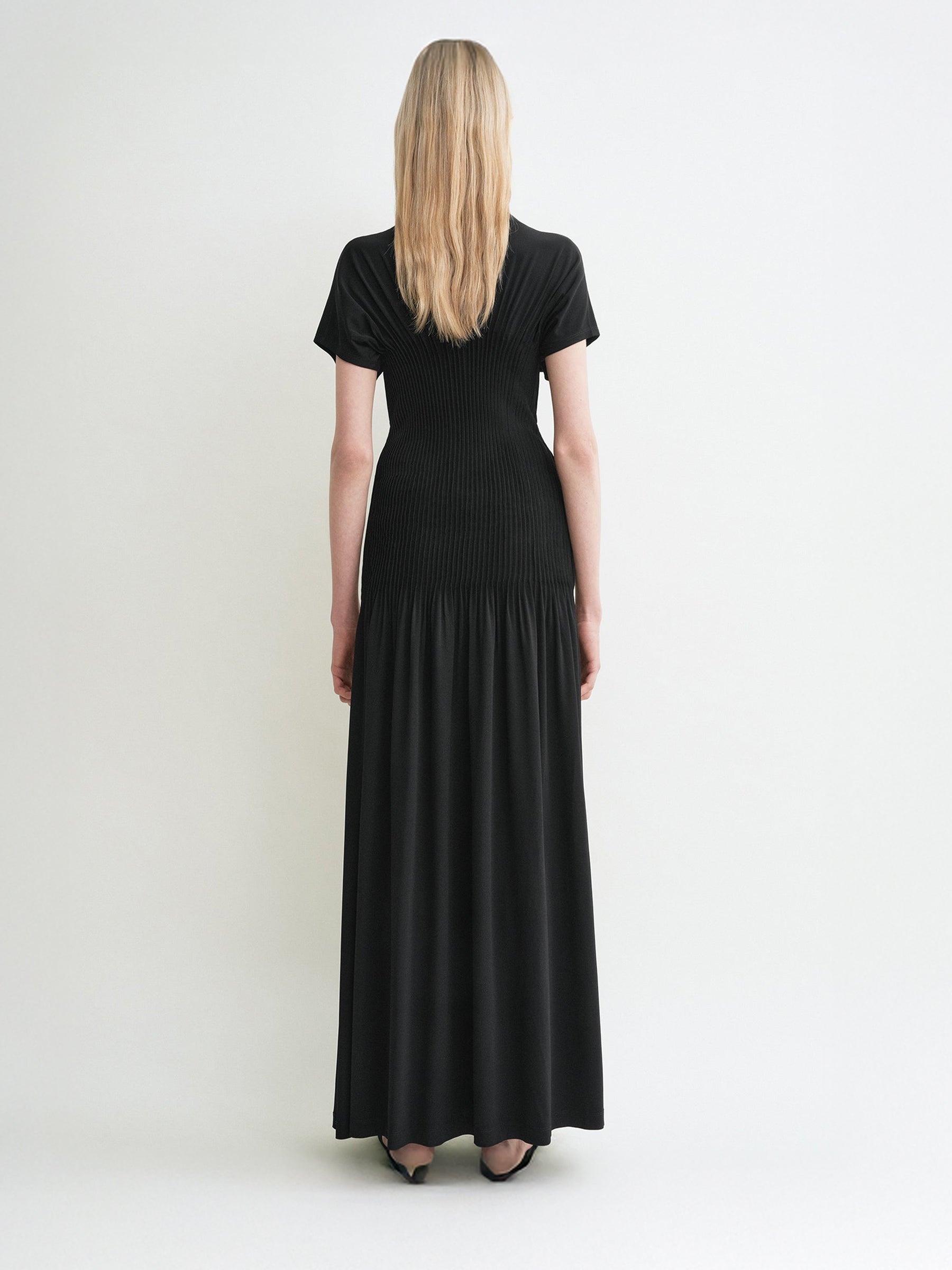 TOTEME | Knife-pleated Jersey Dress in Black | The UNDONE