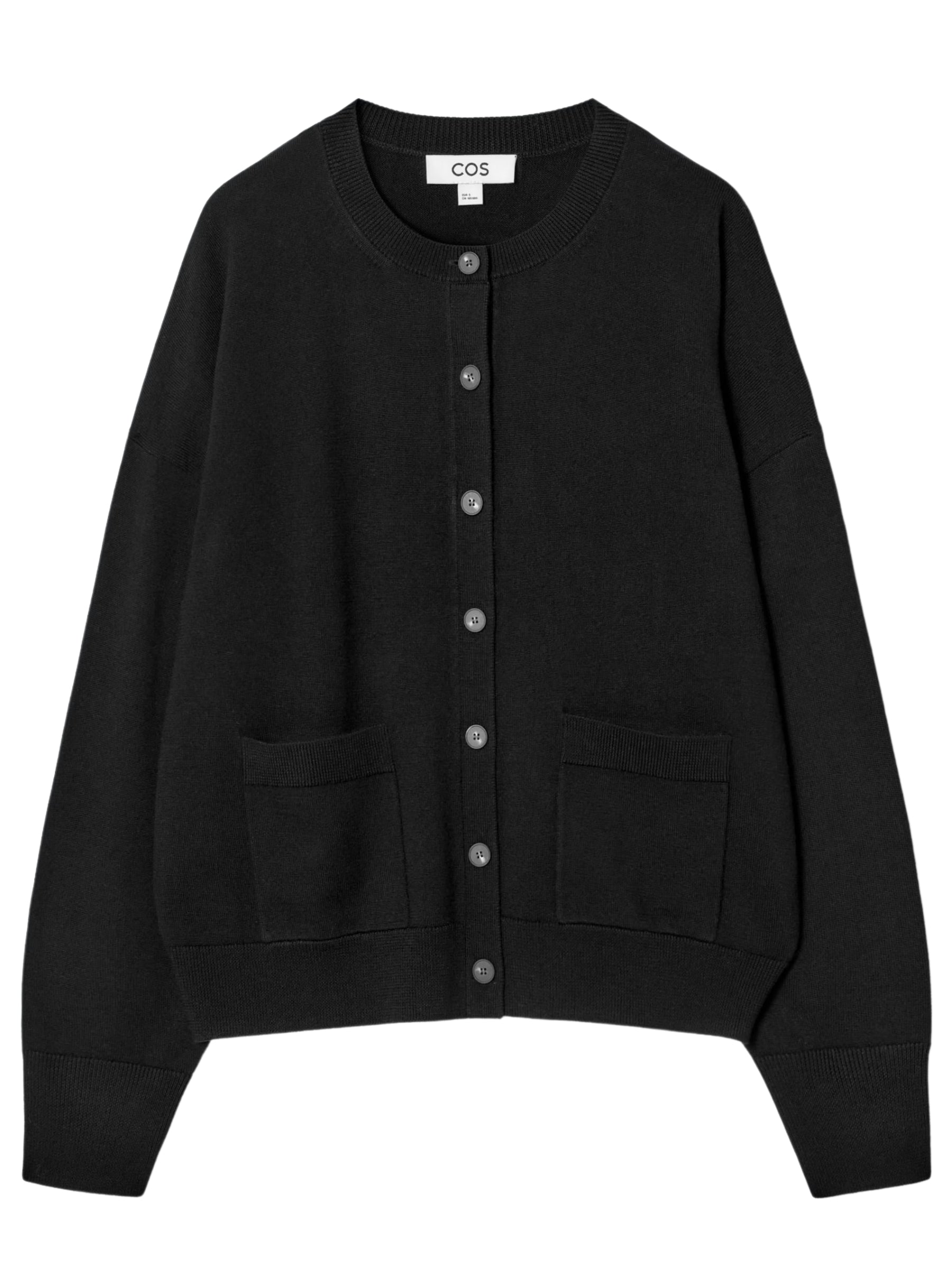 Merino Wool Crew Neck Cardigan in Black | COS