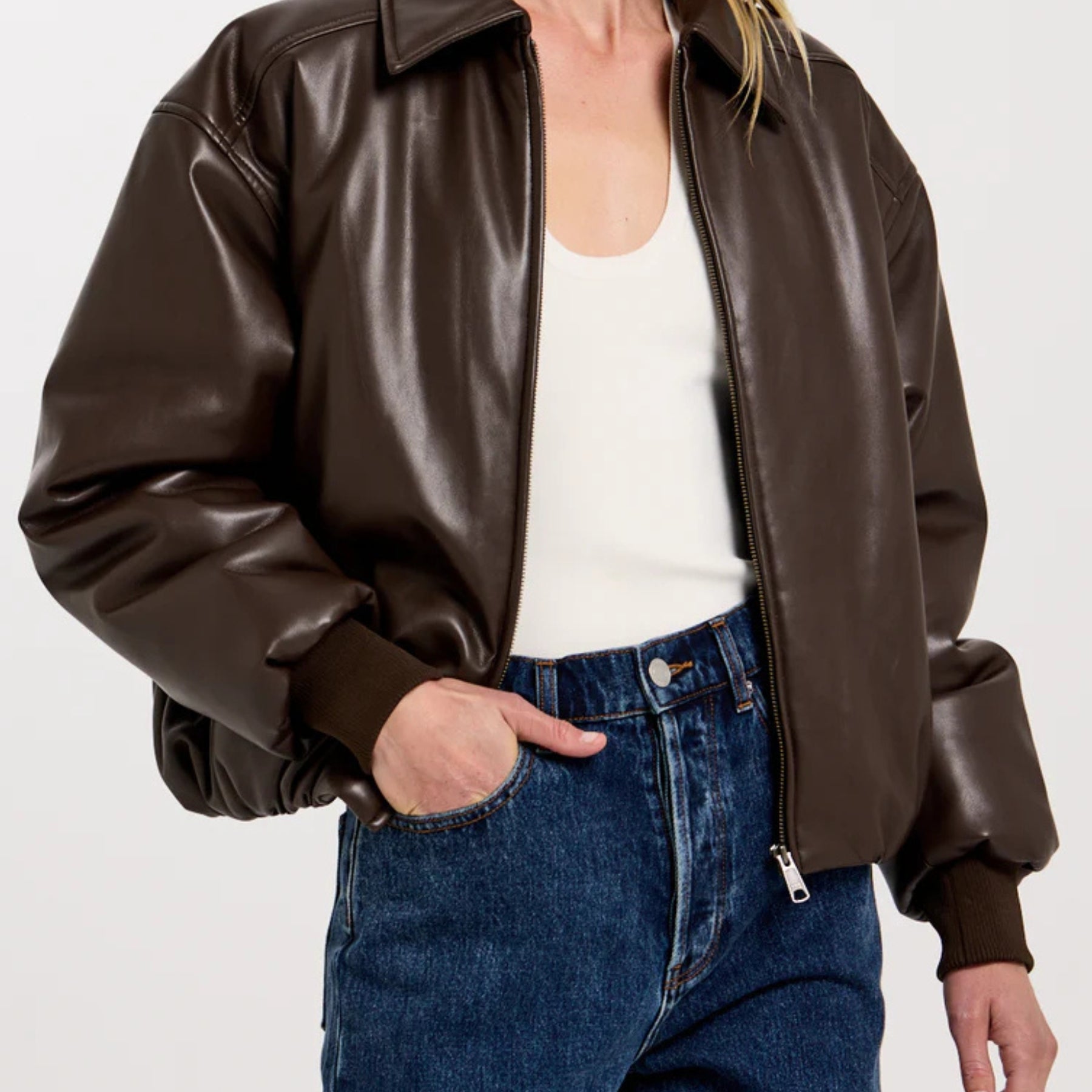 Henne | Iliad Vegan Leather Brown Bomber Jacket | The UNDONE