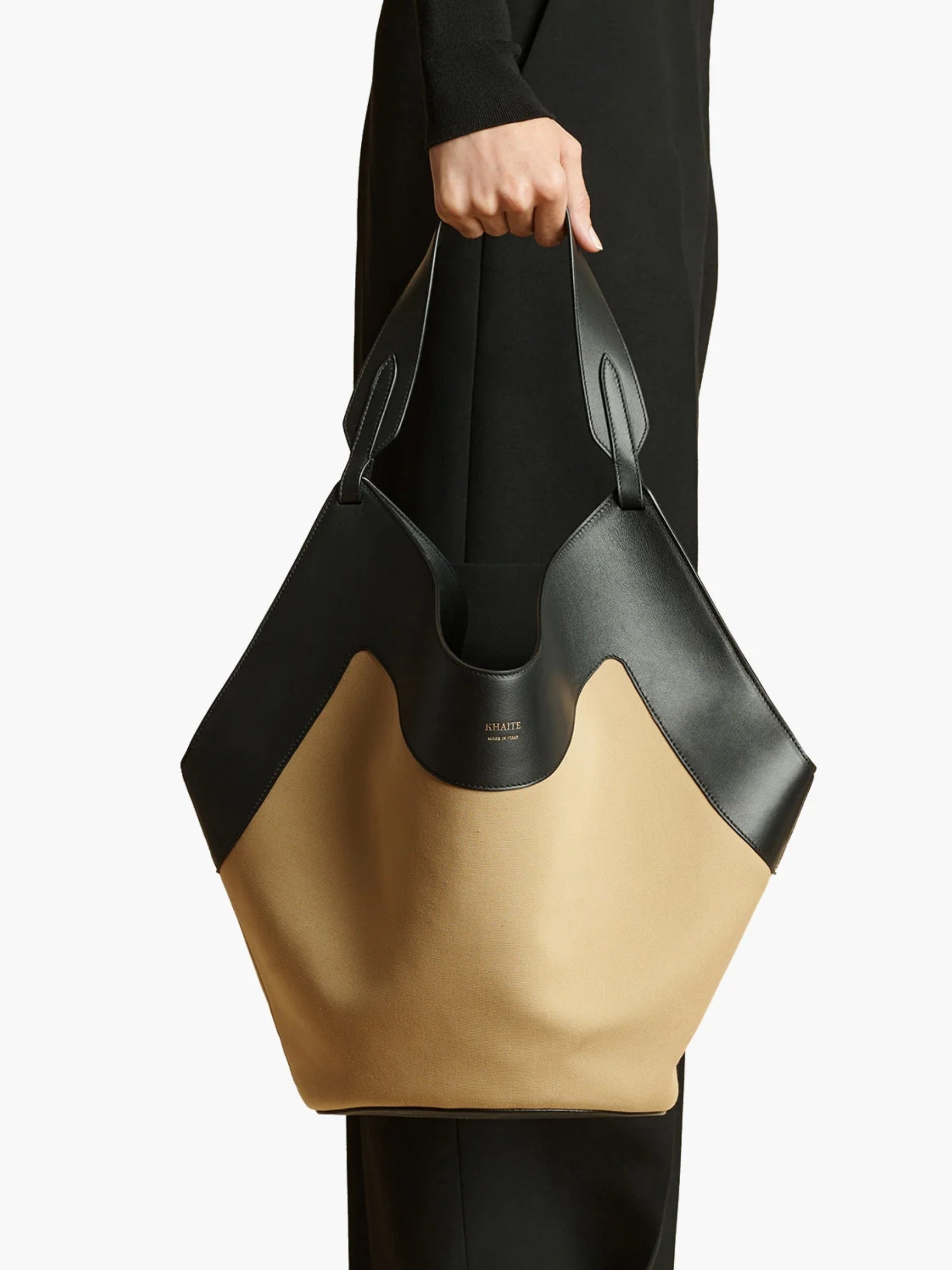 Khaite | Medium Lotus Tote in Honey and Black | The UNDONE