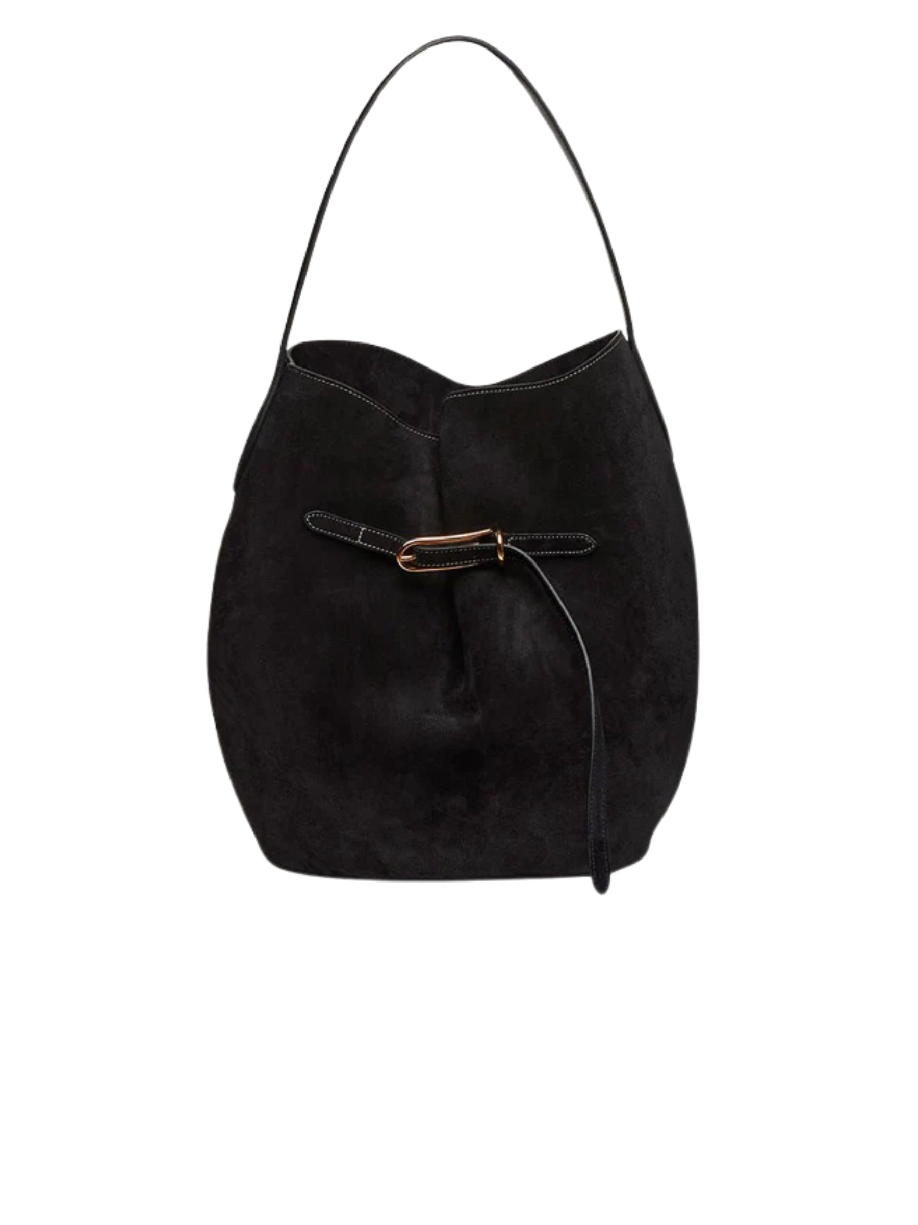 Liffner | Belted Bucket Bag Large in Black Suede | The UNDONE