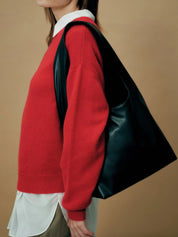 Rylan Louie Black Alt-Leather Hobo Tote in Black | TheUNDONE