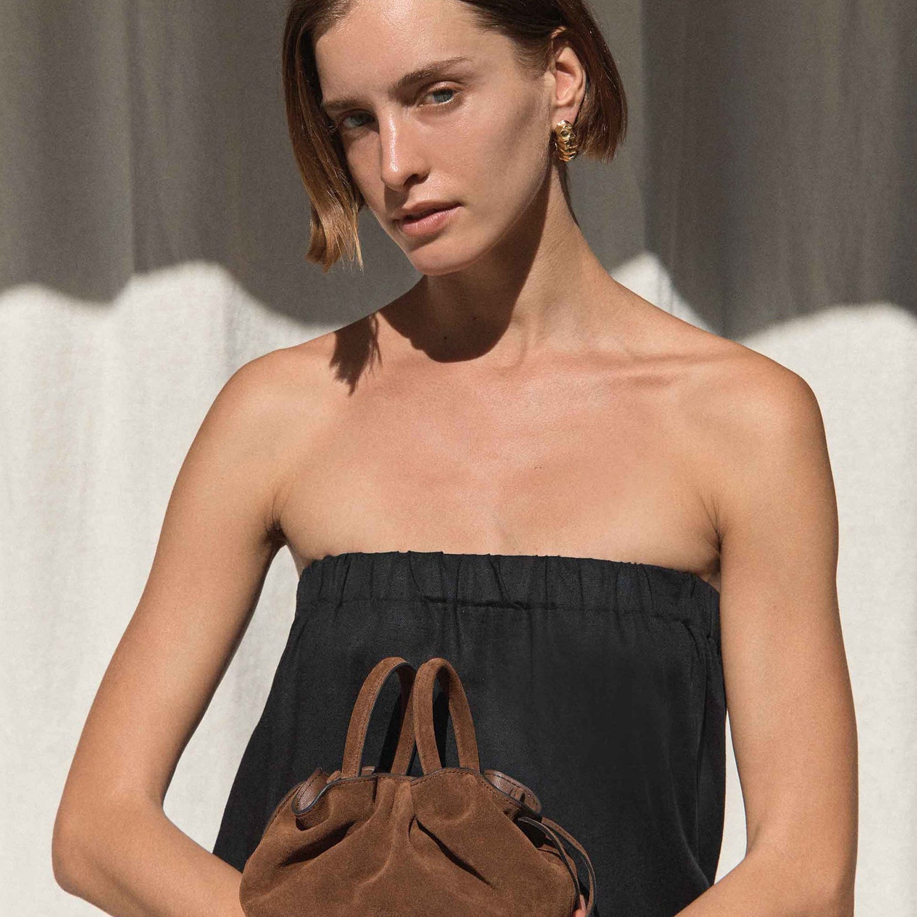 Rylan | Mila Mini Tote in Brown Suede | The UNDONE