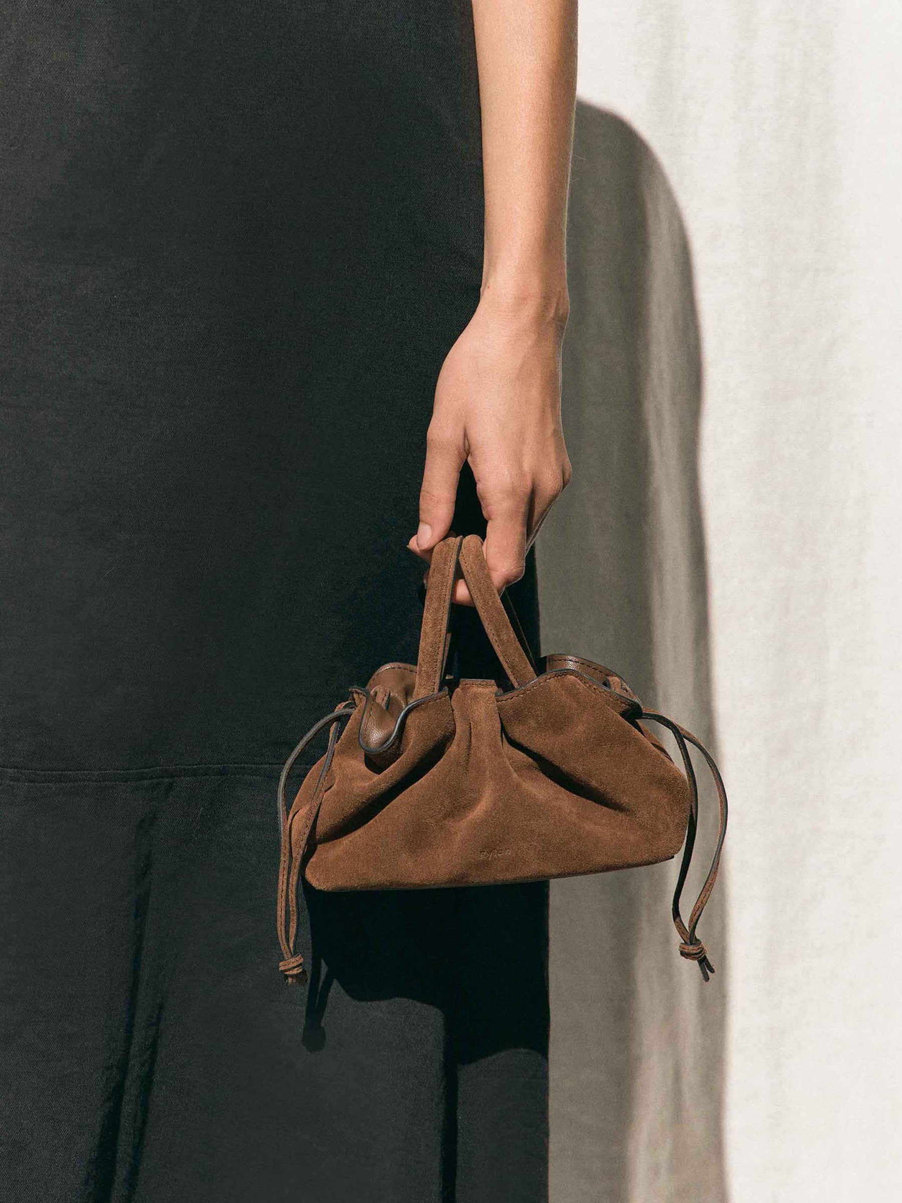 Rylan | Mila Mini Tote in Brown Suede | The UNDONE