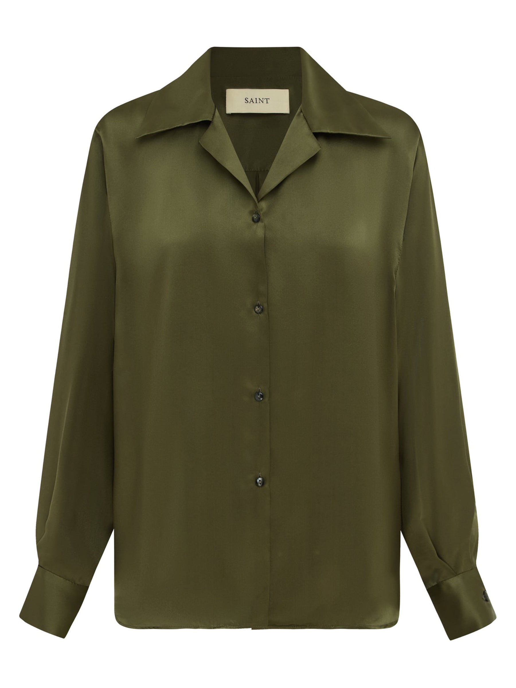 SAINT | Classic Silk Shirt in Olive | The UNDONE