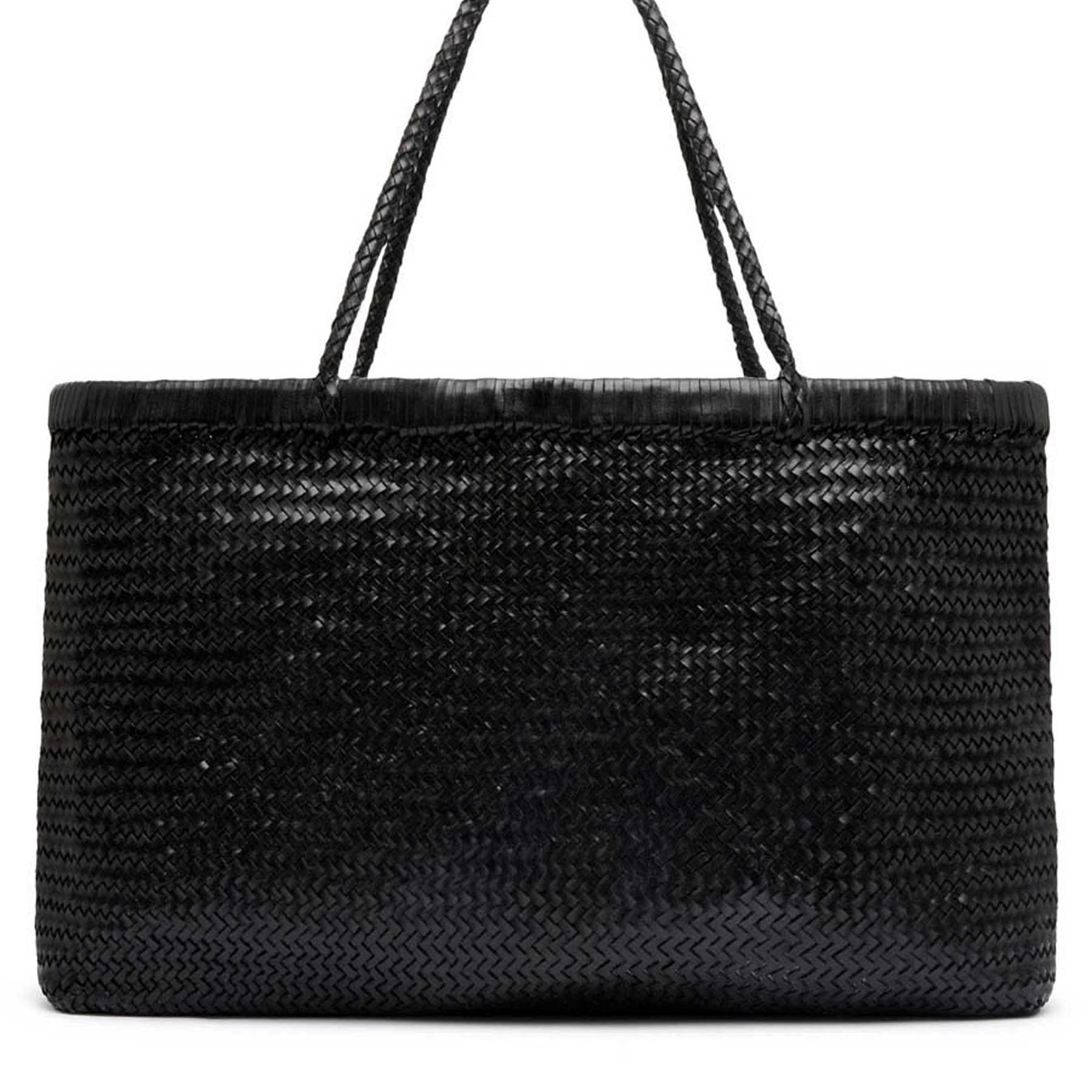 St. Agni | Wide Bagu Woven Tote in Black | The UNDONE