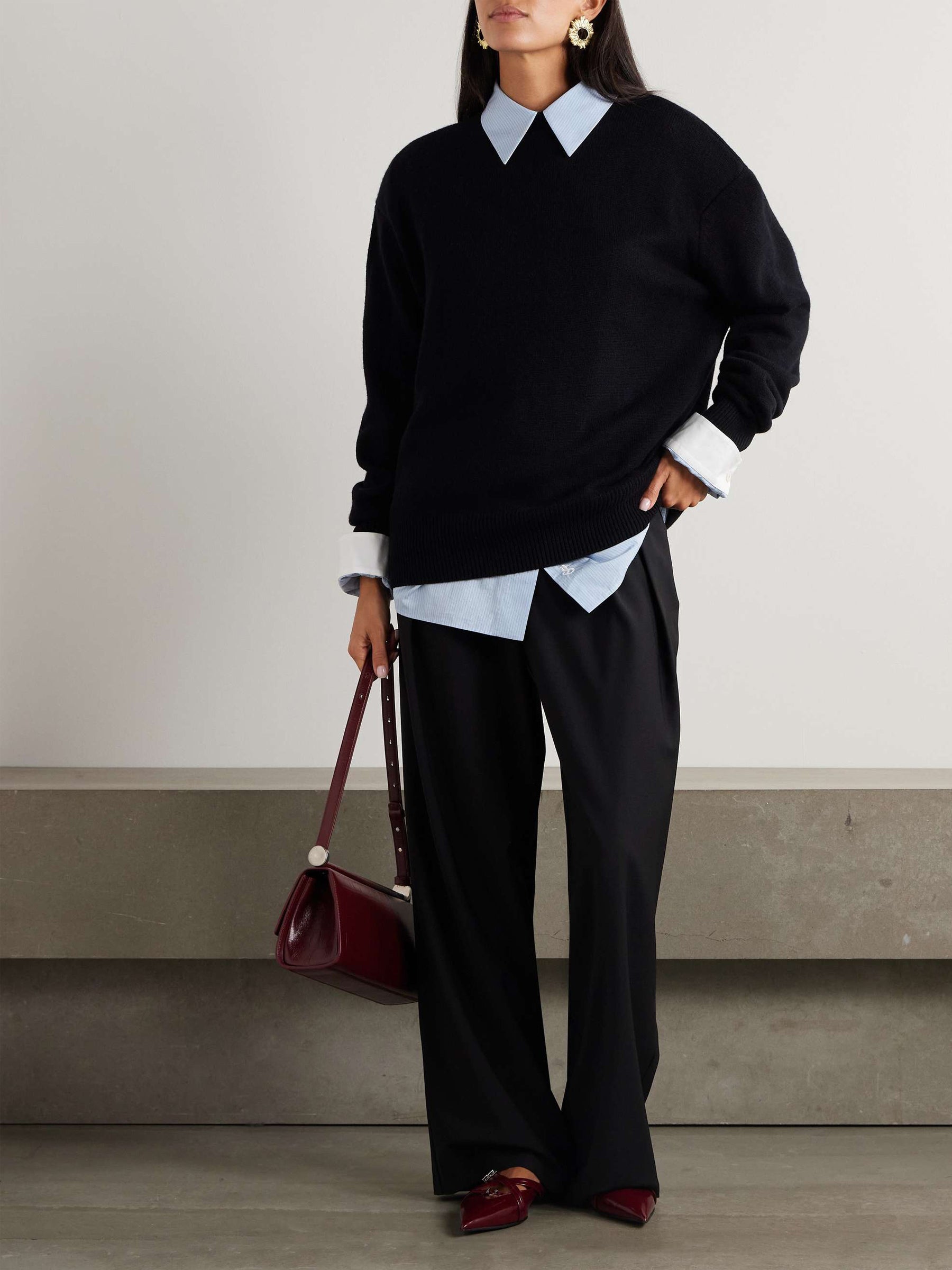 The Frankie Shop | Rafaela Oversized Wool and Cashmere-Blend Sweater in Black | The UNDONE