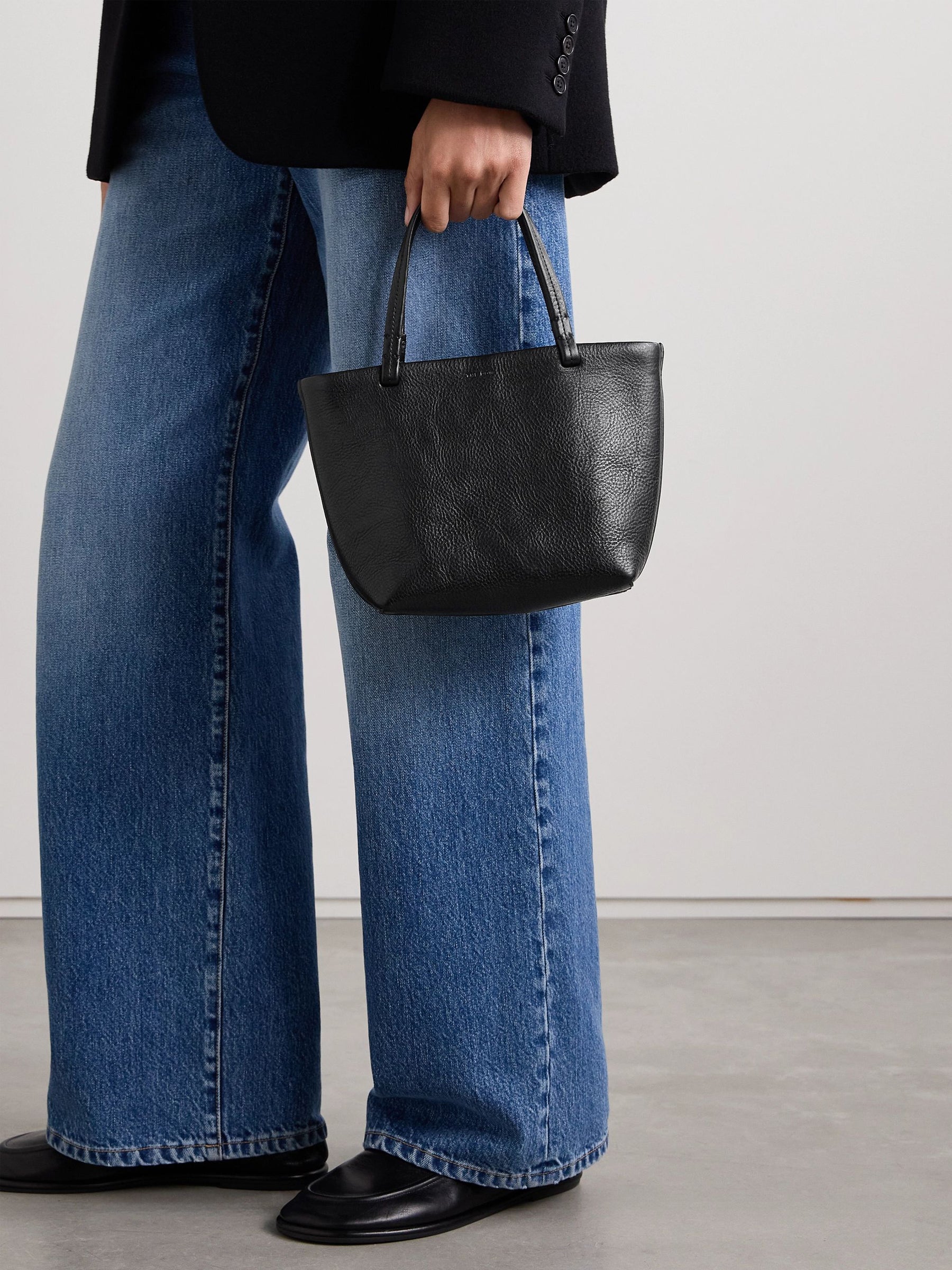 The Row | Park Small Textured-Leather Tote in Black | The UNDONE