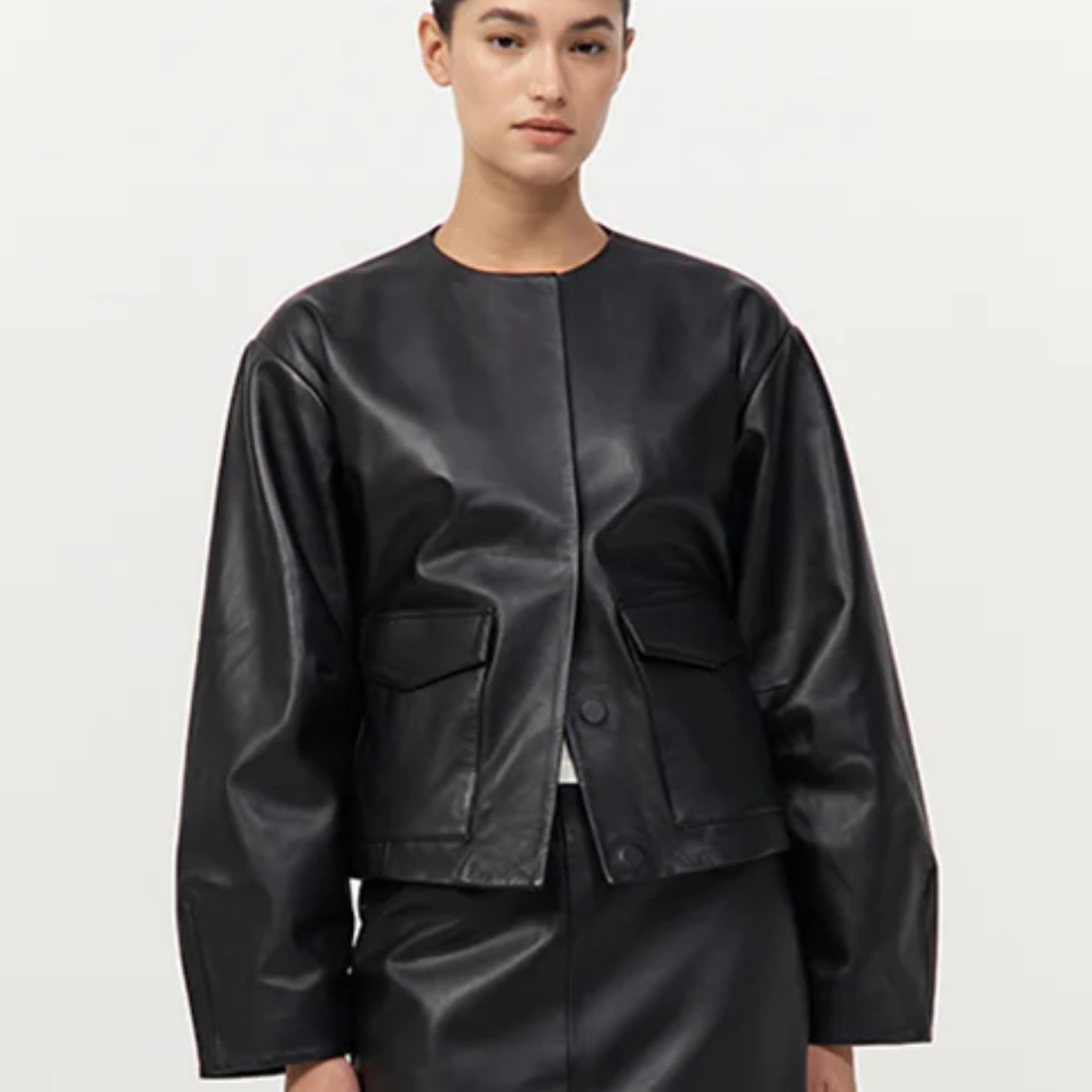 St. Agni Utility Cocoon Leather Bomber in Black