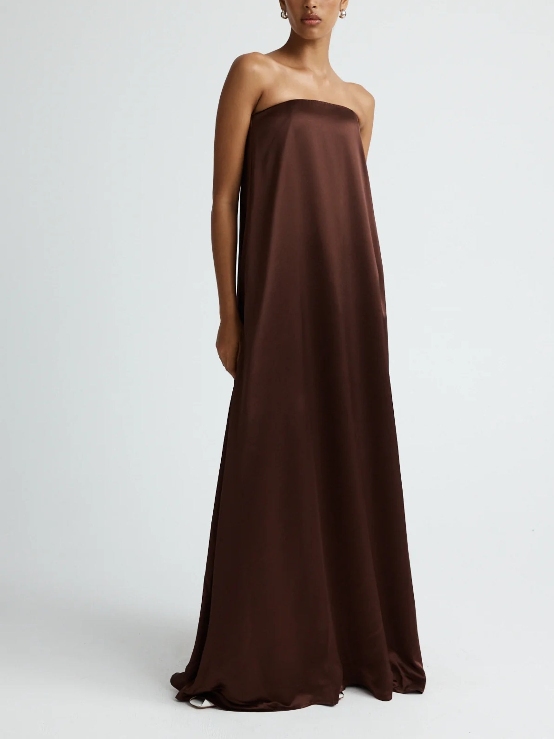Anna Quan Strapless Delfina Dress in Chocolate Brown
