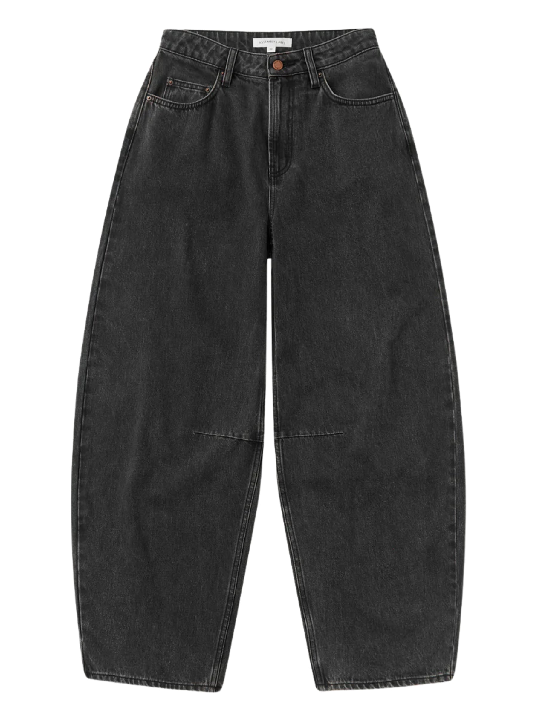 Assembly Label High Rise Barrel Jean in Washed Black