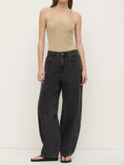 Assembly Label High Rise Barrel Jean in Washed Black