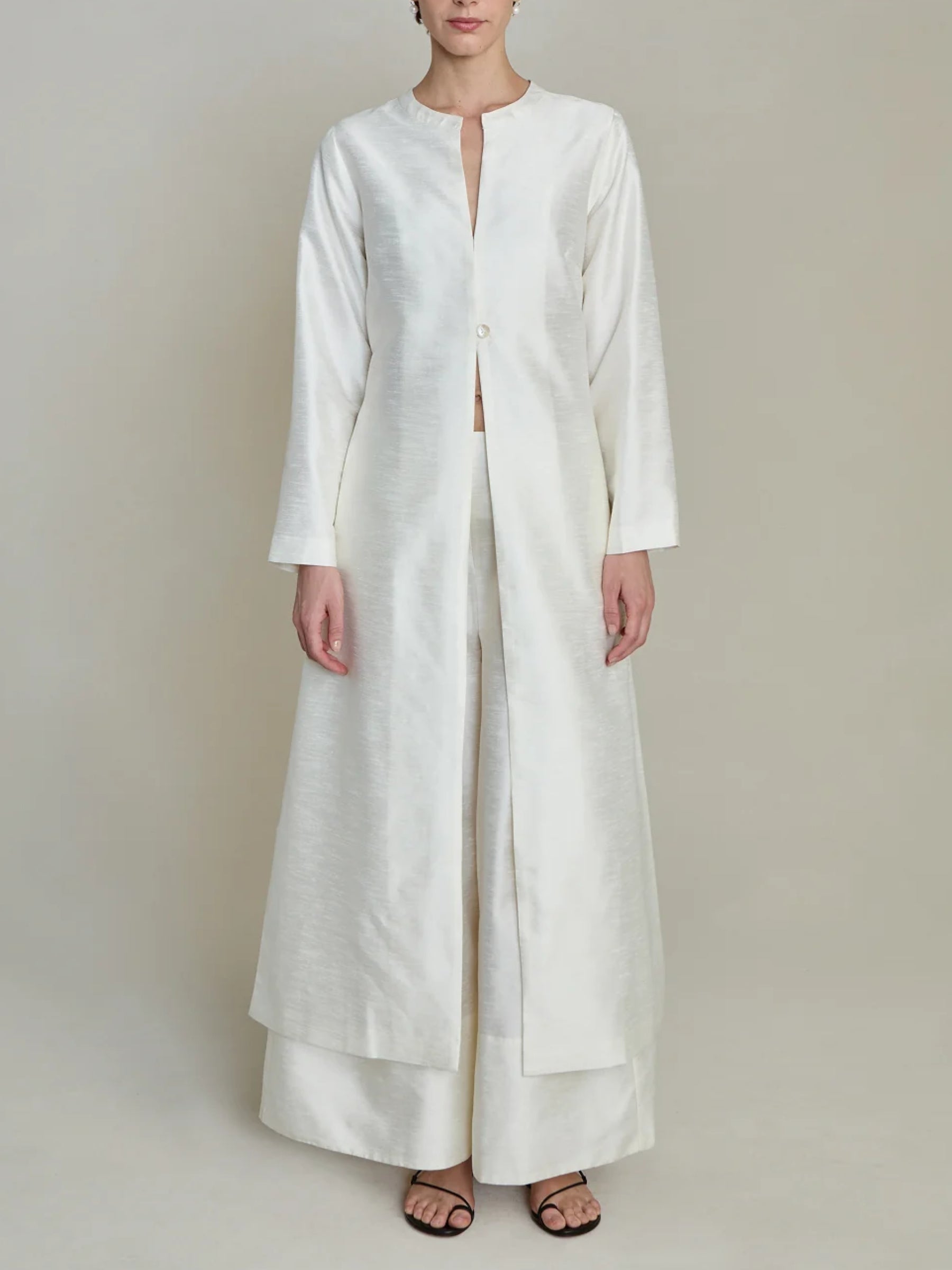 Chan Luu | Dupioni Collarless Coat White