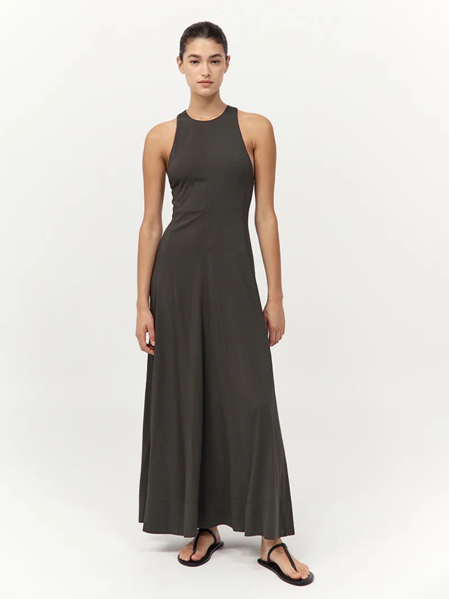 St. Agni Cut Away Maxi Dress in Black Olive