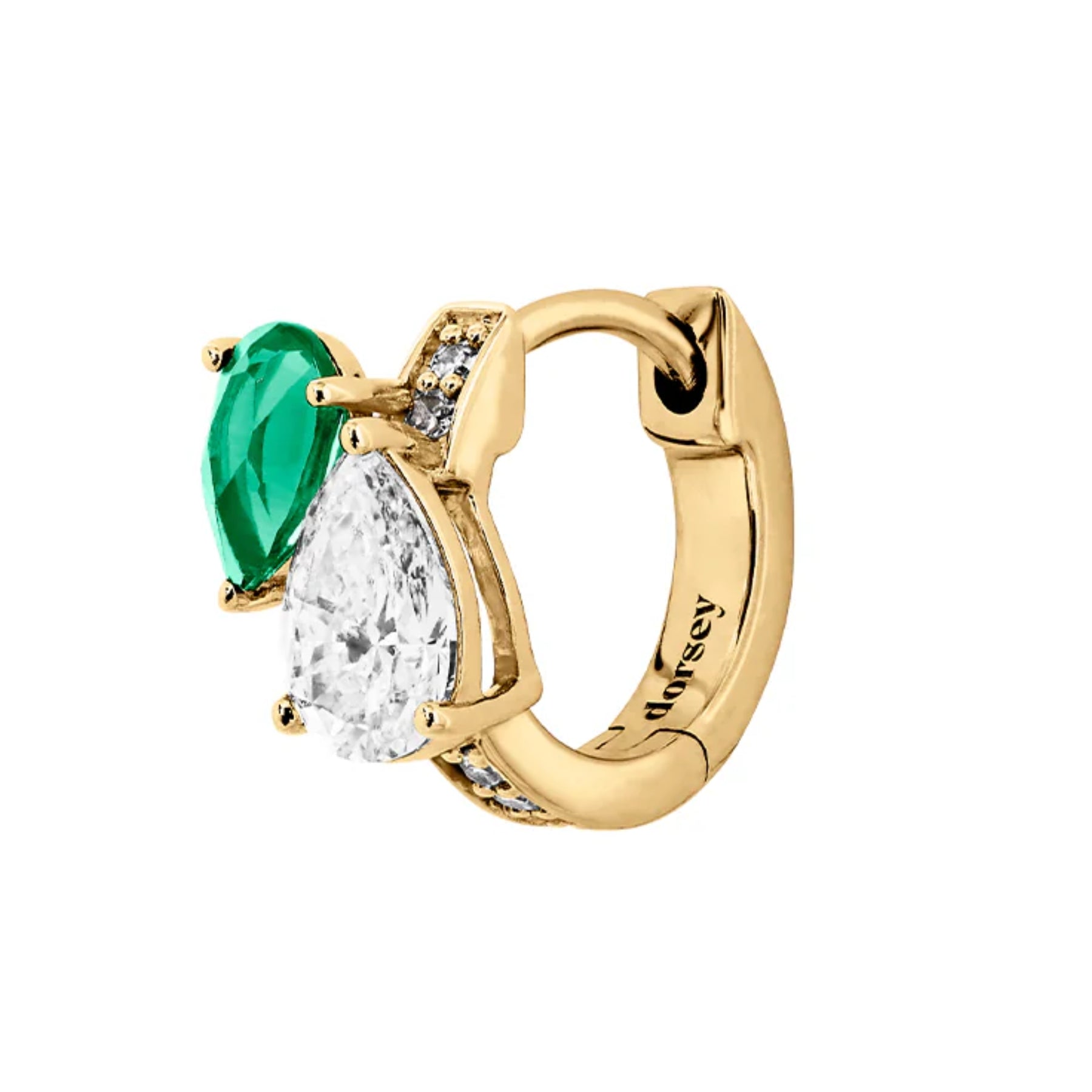 Dorsey 14K Yellow Gold Pear Lab Diamond and Petite Lab Emerald Huggie