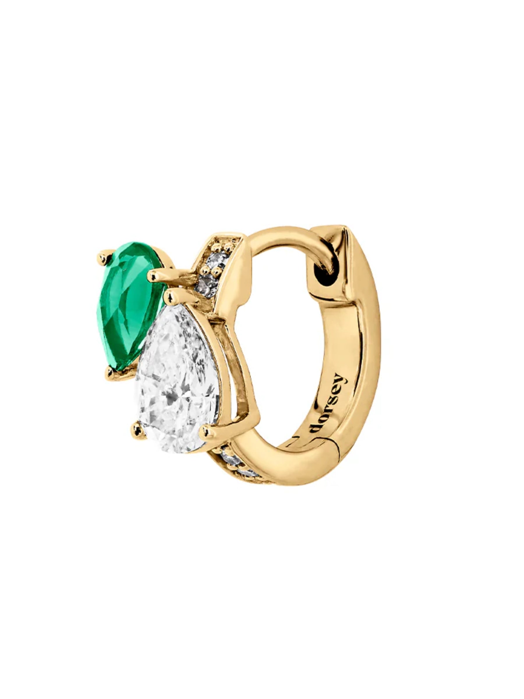 Dorsey 14K Yellow Gold Pear Lab Diamond and Petite Lab Emerald Huggie