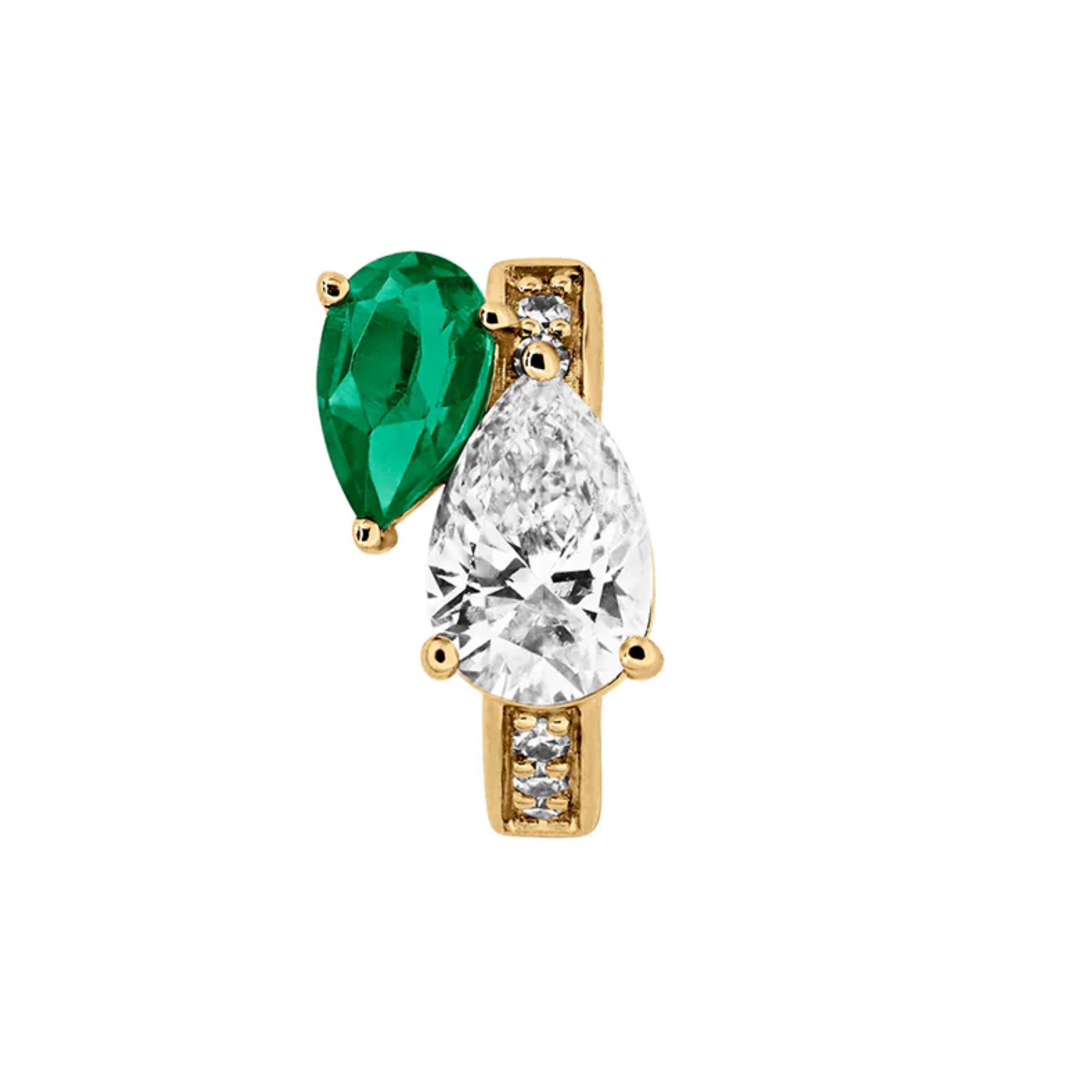 Dorsey 14K Yellow Gold Pear Lab Diamond and Petite Lab Emerald Huggie