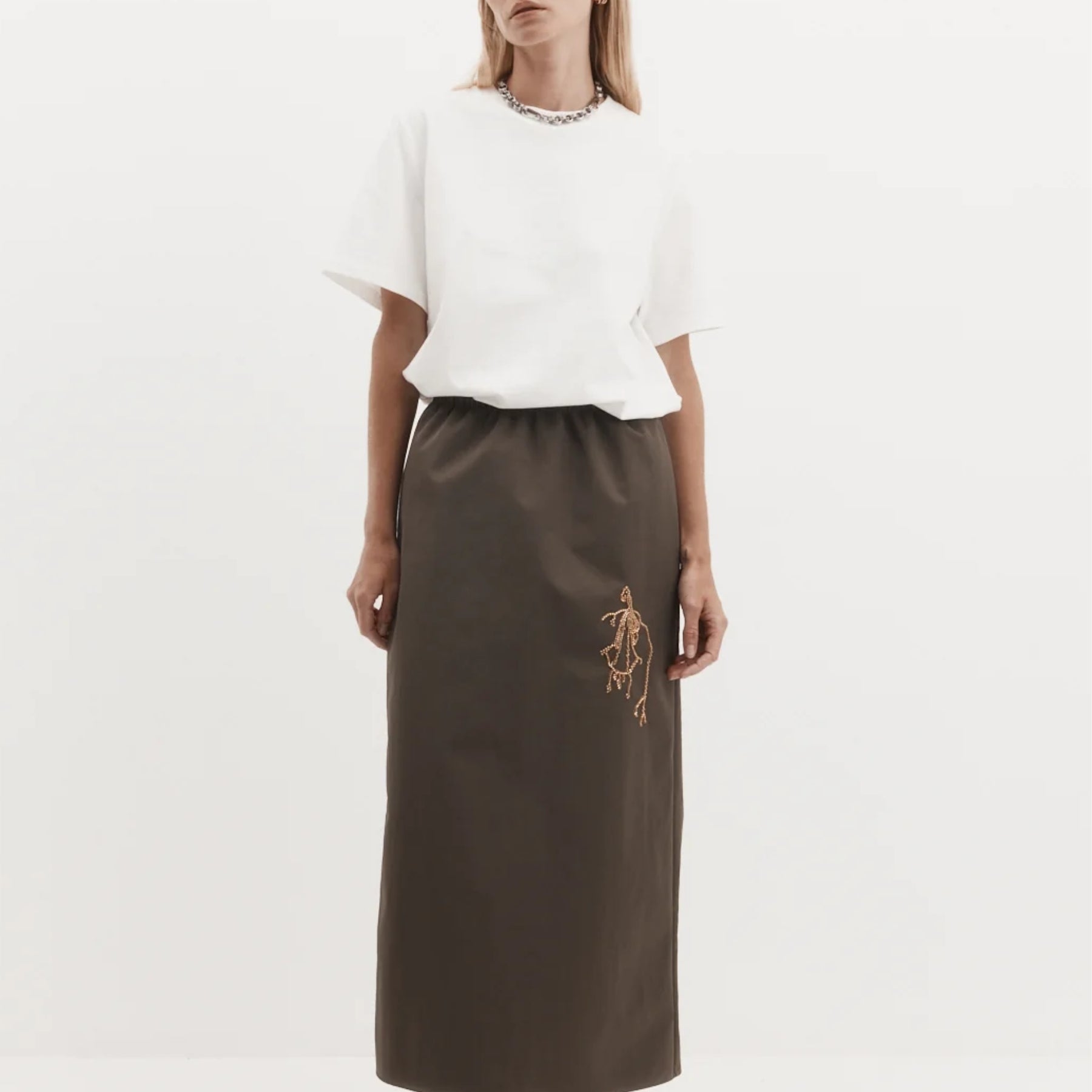 Harris Tapper |Camilla Skirt in Laminated Nylon in brown